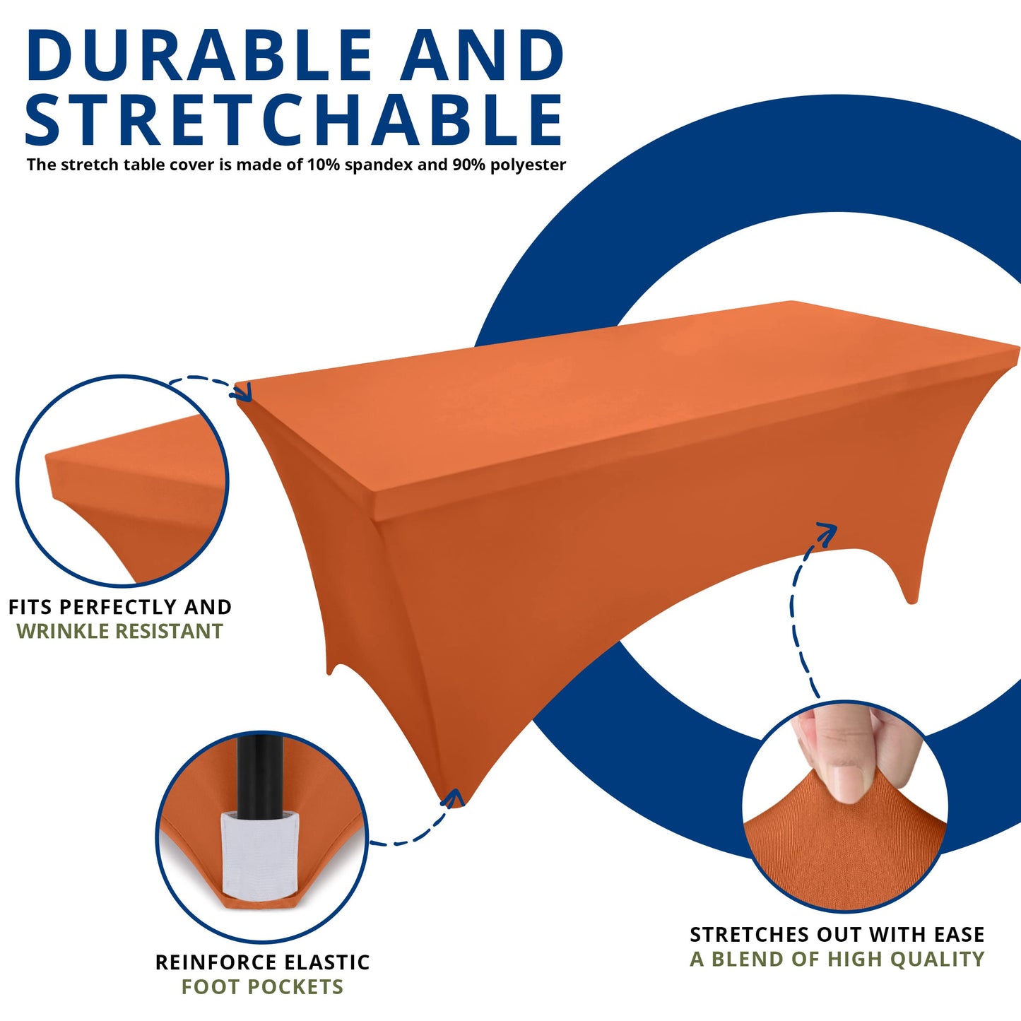 Utopia Kitchen Spandex Tablecloth 2 Pack [6FT, Orange] Tight, Fitted, Washable and Wrinkle Resistant Stretch Rectangular Patio Table Cover for Event, Wedding, Banquet & Parties [72Lx30Wx30H Inch]