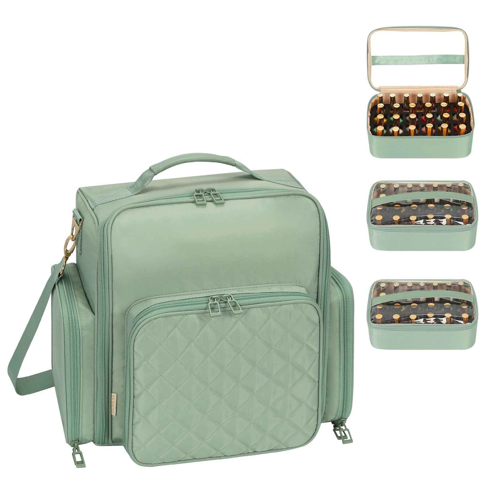 OCHEAL Nail Polish Organizer, Holds Nail Lamp and 75+ Bottles, Nail Organizers and Storage Holder Case with 3 Individual Bags Fit Manicure Tools Manicurist Travel Carrying kit -Green