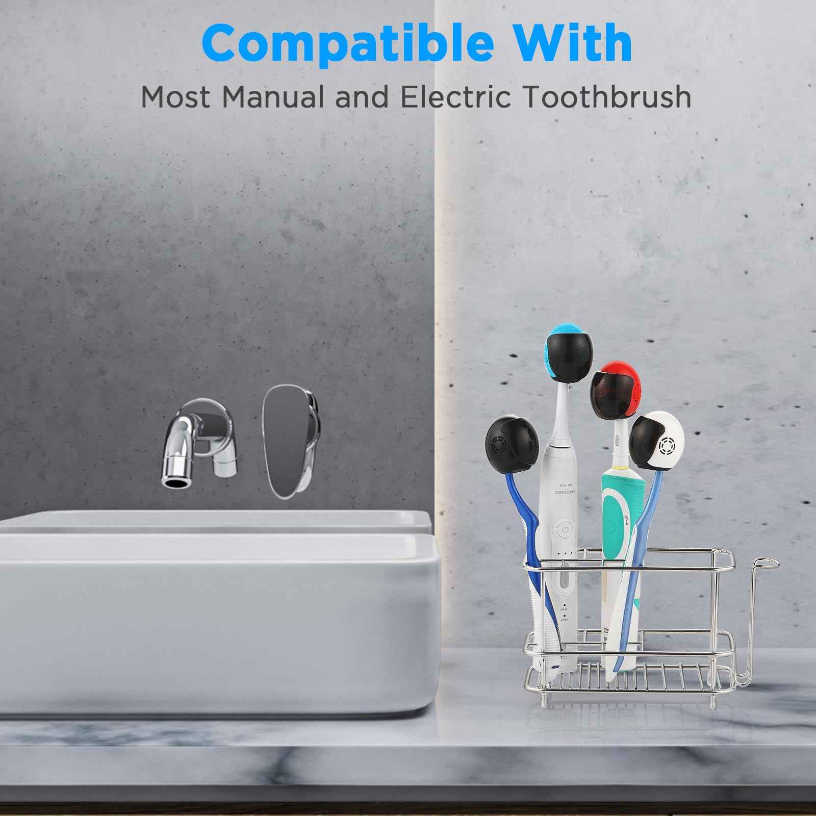 Frekare Helmet Toothbrush Covers Caps, Fits Most Manual and Electric Tooth Brushes, 4 Count (White, White, Grey, Black)