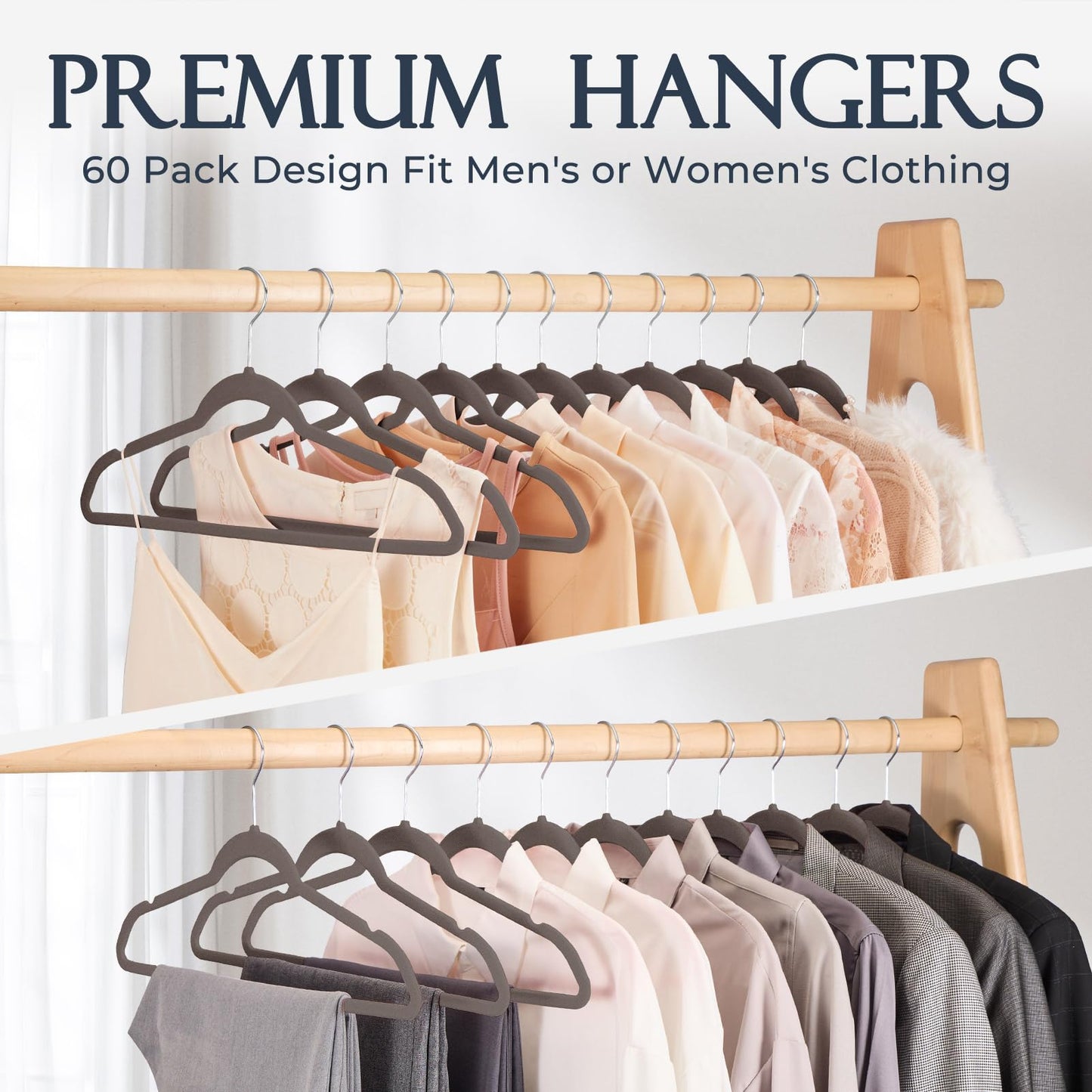 HOUSE DAY Velvet Hangers 40 Pack, Premium Clothes Non-Slip Felt Hangers, Sturdy Heavy Duty Coat Durable Suit for Space Saving, Taupe