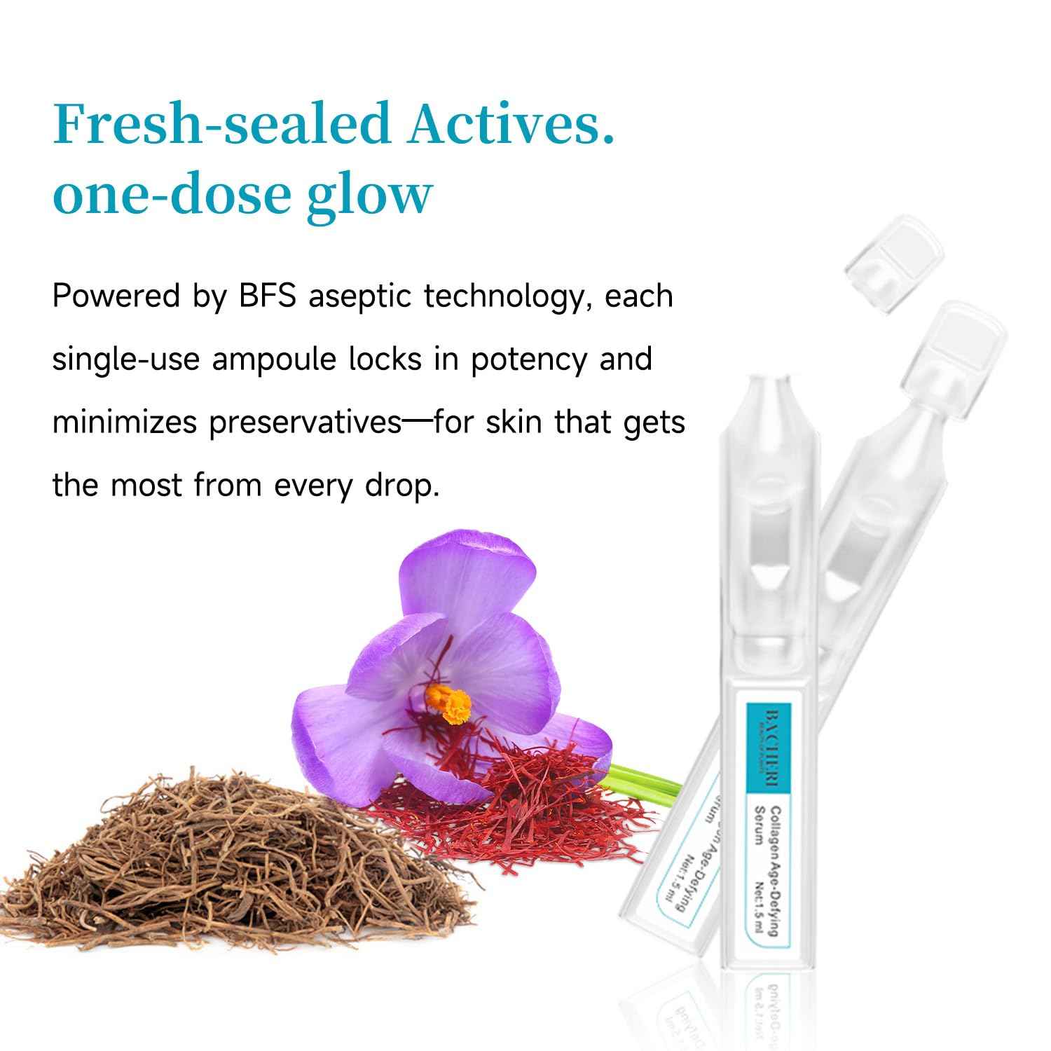 BACHERI Collagen Peptide Anti-Aging Serum with PDRN – Triple Collagen, Peptide Complex & Botanical Extracts for Firming, Hydration & Skin Barrier Repair – Ampoule Serum Set 1.5ml x 30