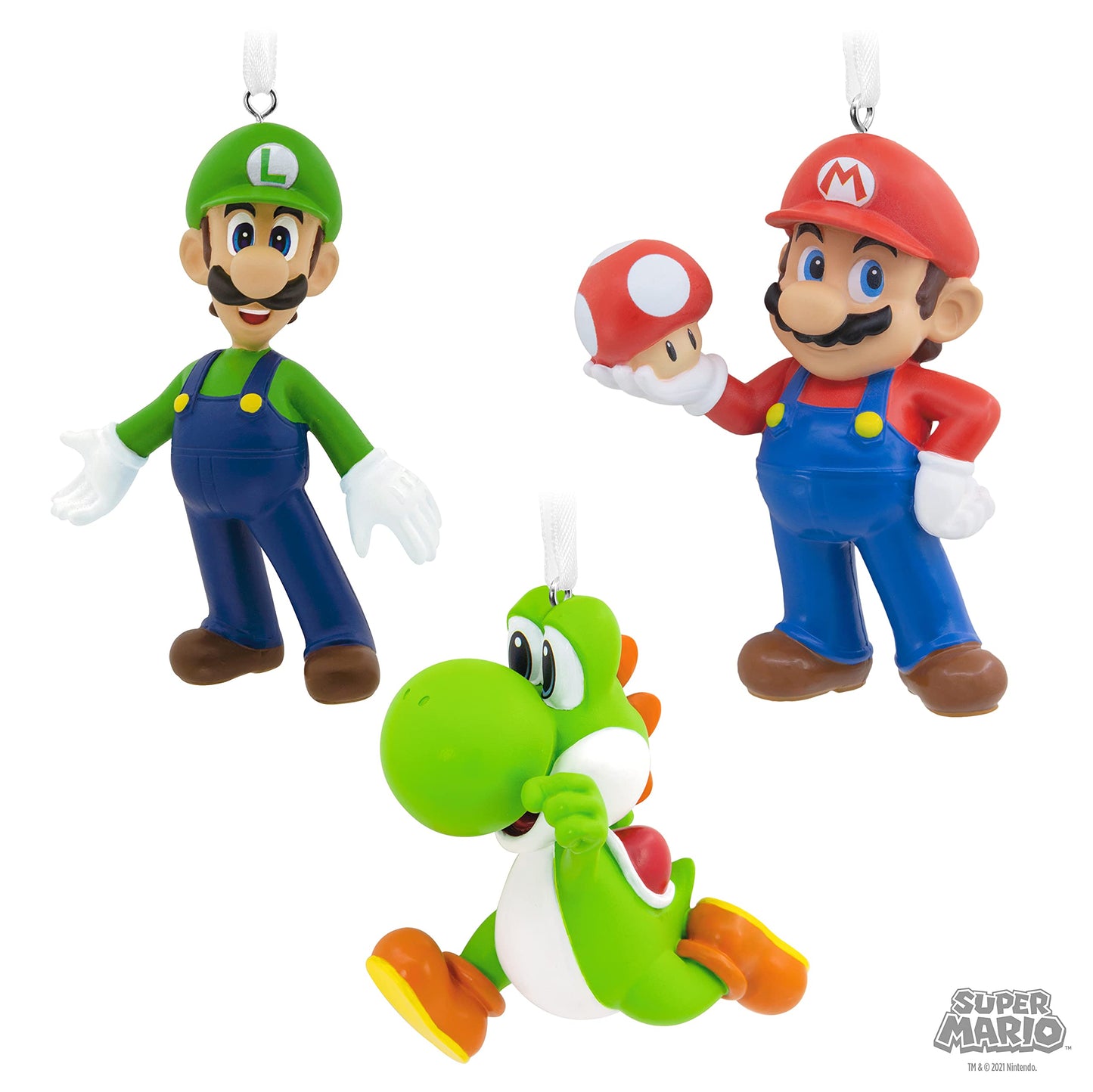 Hallmark Nintendo Super Mario, Luigi and Yoshi Christmas Ornaments, Set of 3