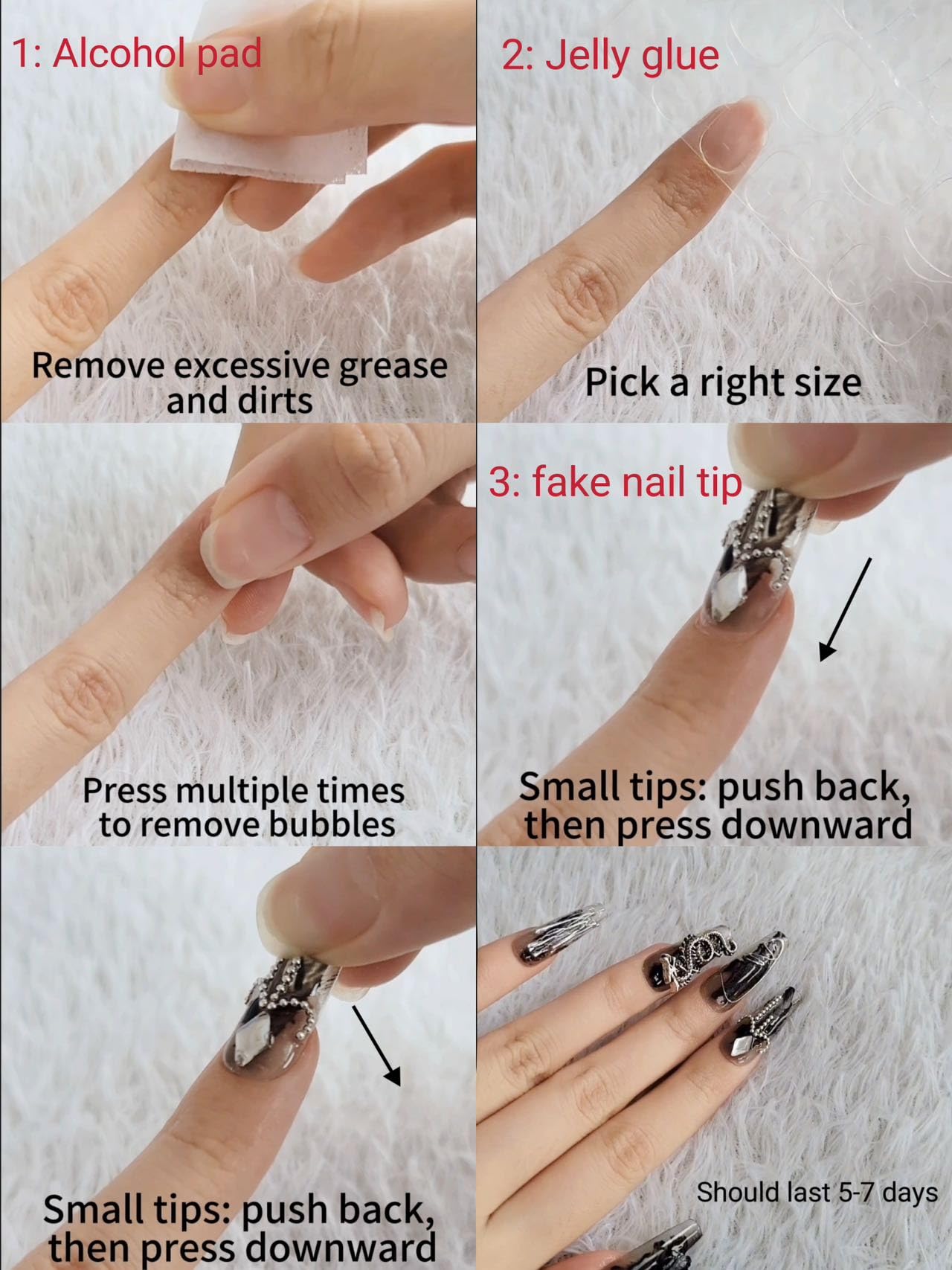 Three minutes Press on nail Fashion Frech Style Full Cover Thick False Nails with Jelly Sticker and Glue. 10Pcs/Box, Easy to wear and remove (Dragon Rose Silver Black Butterfly, extra small)