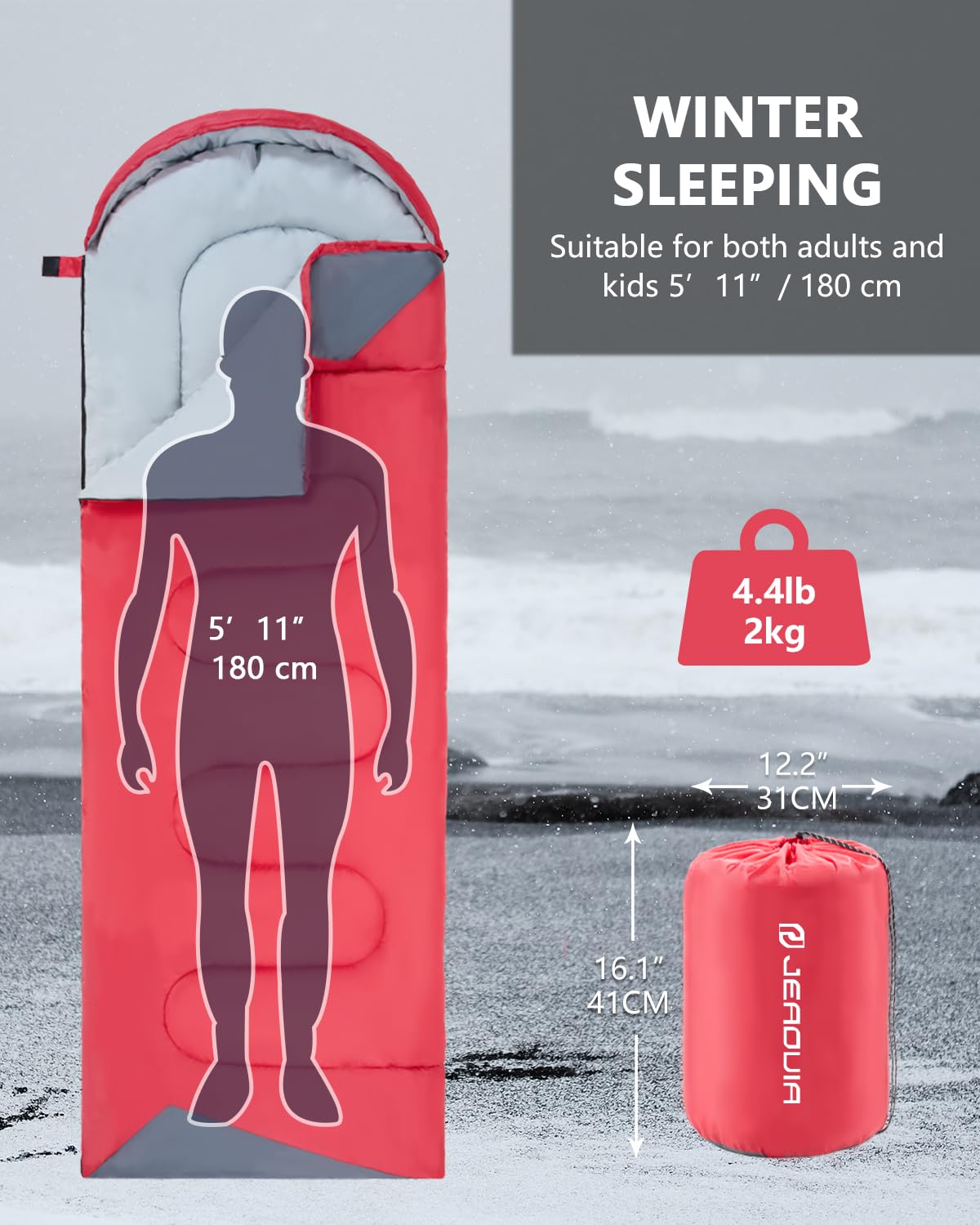 Sleeping Bags for Adults Cold Weather - 20 Degree Big&Tall Size Backpacking Lightweight Waterproof for Girls Boys Mens Teen Women for Camping Hiking Outdoor Travel Hunting with Compression Bags(RED)