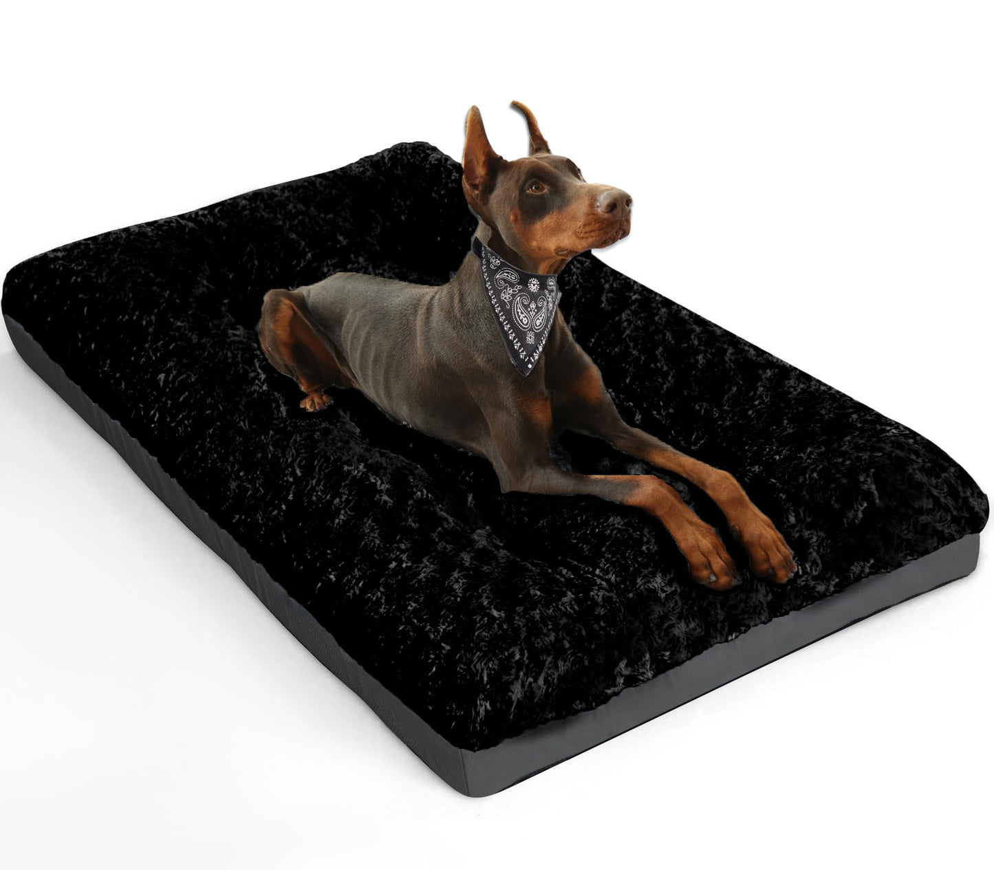 POCBLUE Deluxe Washable XL Dog Bed Dog Crate Mat 42 inch Comfy Fluffy Kennel Pad Anti-Slip for Dogs Up to 90 lbs, 42" x 28", Black