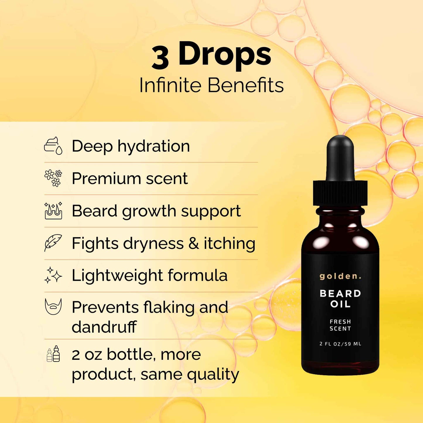 Golden Grooming Beard Oil for Men | Features Castor Oil, Jojoba Oil, and Olive Oil for Hair Growth | Tames, Moisturizes & Styles Your Beard | Fresh Scent | 2oz