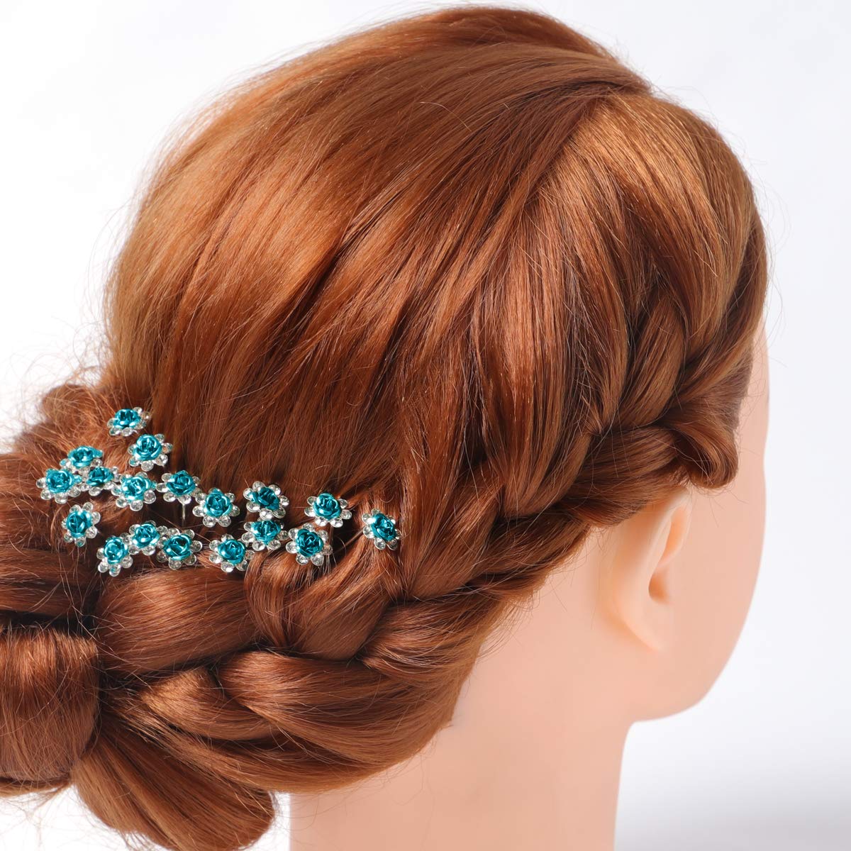 BETITETO 40 Pcs U-Shaped Flower Rhinestone Hair Pins Crystal Hair Accessories for Bridal Wedding Party Girls' Sweet Sixteen (Lake Blue)
