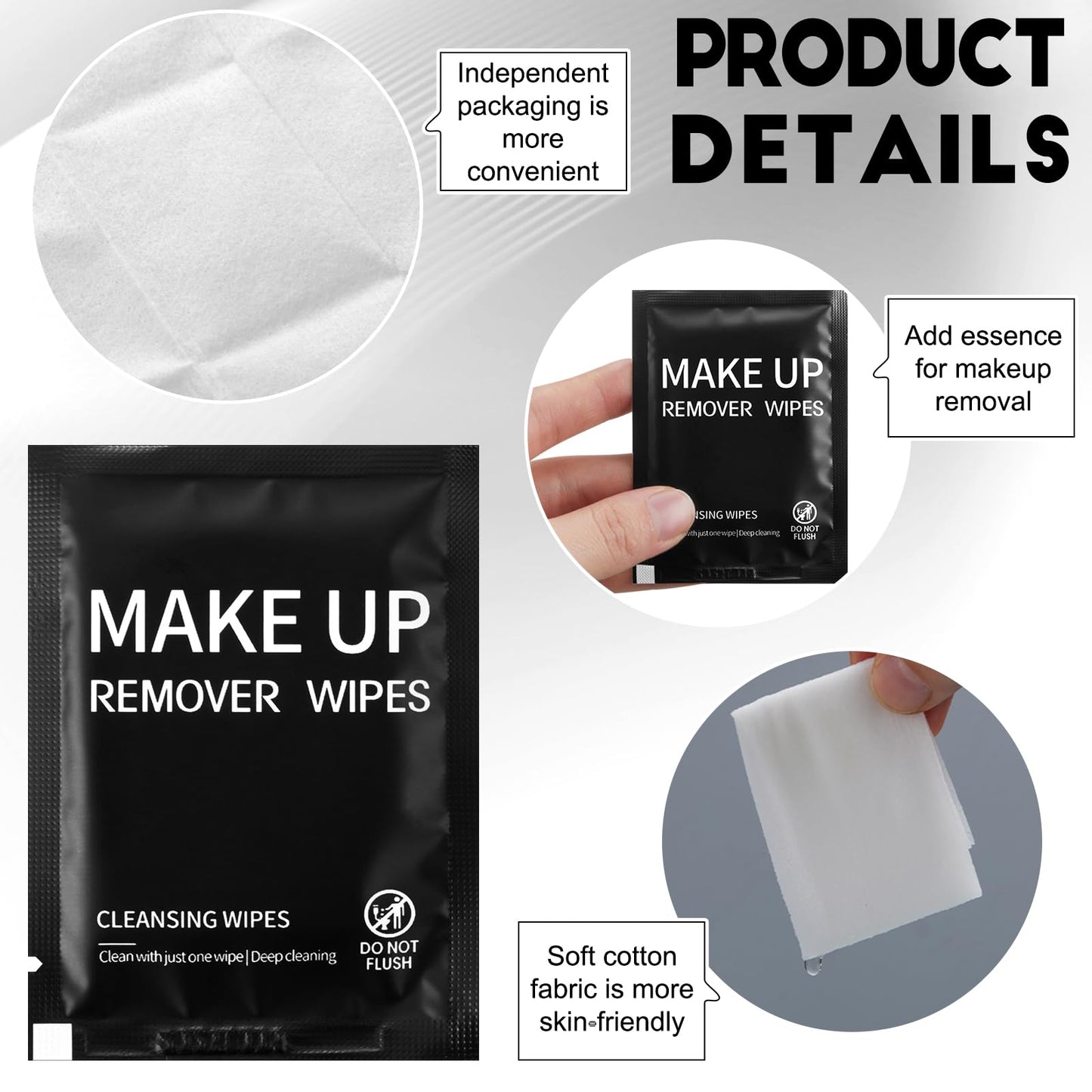 Timgle 200 Pcs Makeup Remover Wipes Gentle Cleansing Makeup Wipes Waterproof Individually Wrapped Makeup Remover Deep Pore Cleansing Facial Cleansing Wipes for Removing Makeup Dirt (Black)