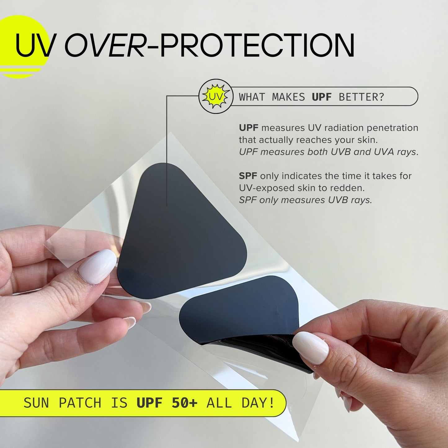 Sun Patch, Hypoallergenic Sun-Screen Cheek or Hand Patches, 100% Silicone UPF-50 UV Protection, Reusable, 1 Pack/4 Pairs, Black