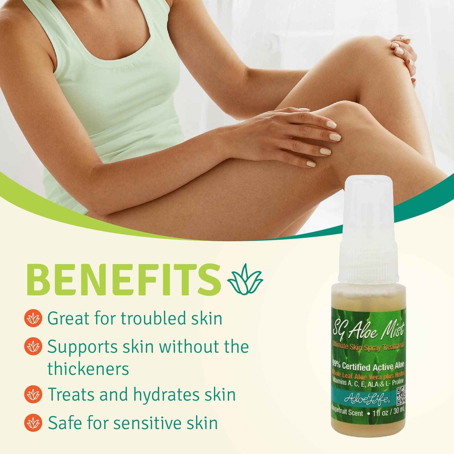 Aloe Life SG Aloe Mist Gel - Topical Skin Conditioner, Whole Leaf Aloe Vera Juice Concentrate, Contains Special Skin Actives, Vitamin A, C, & E, Helps Hydrate & Condition Your Skin-Hair (Single, 4 oz)