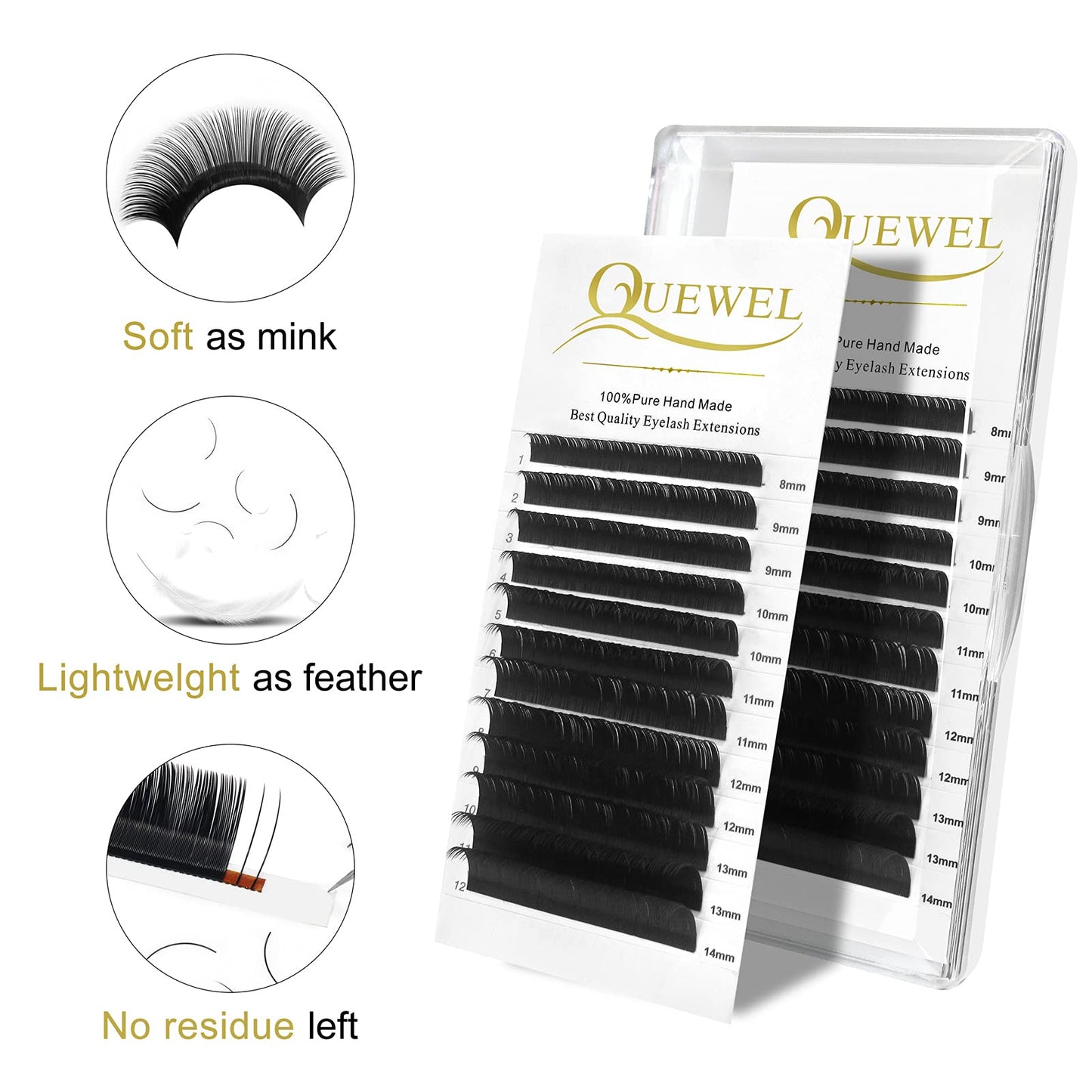 QUEWEL Eyelash Extension Supplies 0.03 C Curl Mix-8-14mm Classic Individual Lash Extensions|Optinal 0.03/0.05/0.07/0.10/0.15/0.20 C/D Single 8-25mm Mix 8-14mm 15-20mm 20-25mm|(0.03 C MIX-8-14mm)