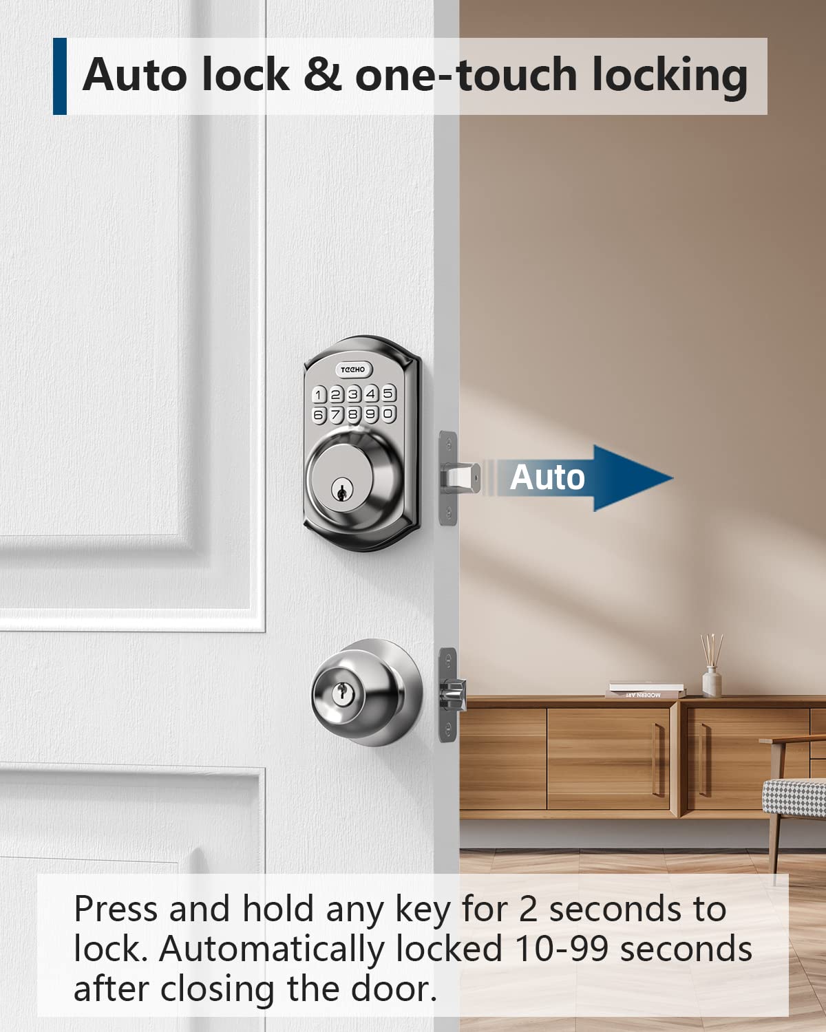 TEEHO TE001 Keyless Entry Door Lock with Keypad - Smart Deadbolt Lock for Front Door with 2 Keys - Auto Lock - Easy Installation - Satin Nickel