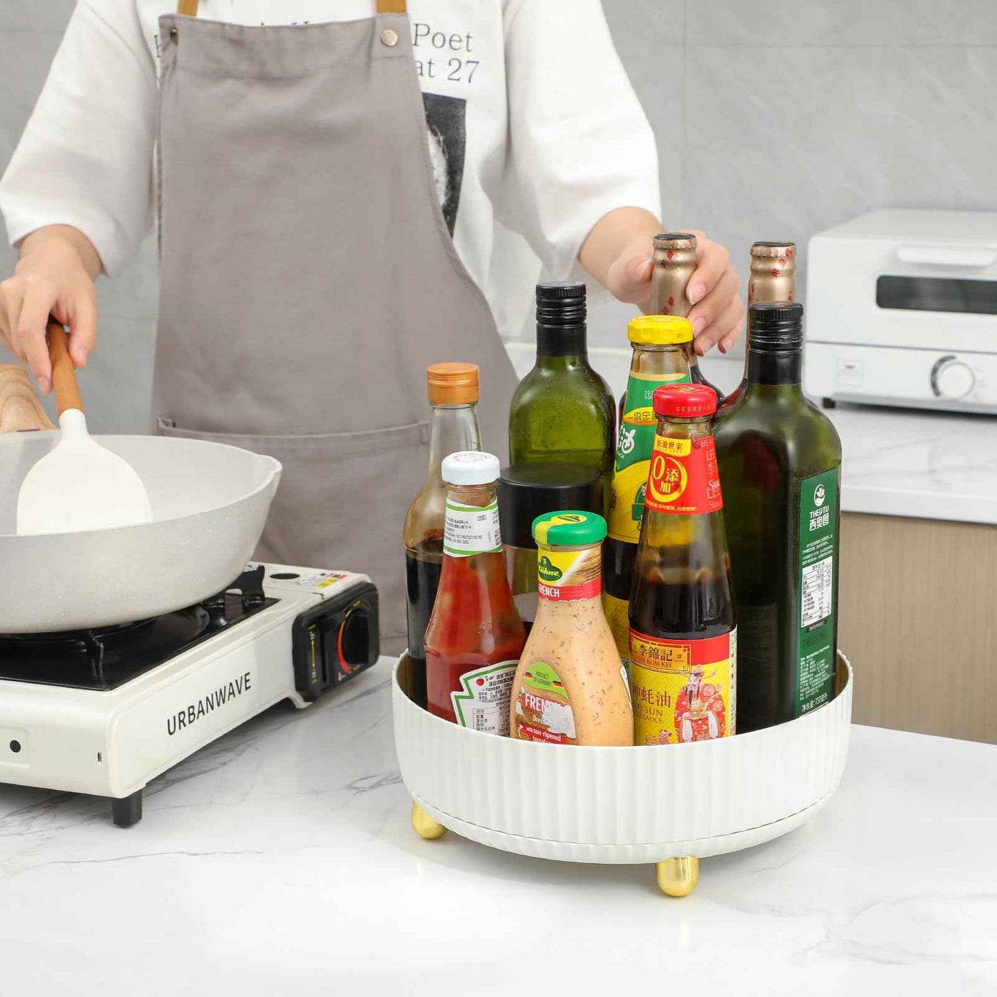 Anyoifax Makeup Perfume Organizer Tray 360 Degree Rotating Lazy Susan Skincare Lotion Organizer Spinning Cosmetics Storage for Dresser, Vanity, Bathroom Countertop, Small White & Large White