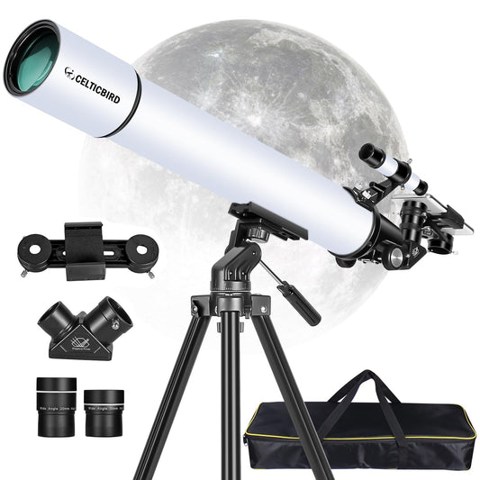 Celticbird Telescope for Adults High Powered, Travel Telescopes for Adults Astronomy Beginners Gifts, 80mm Aperture 900 Refractor Telescope with AZ Mount, Carry Bag, Phone Mount