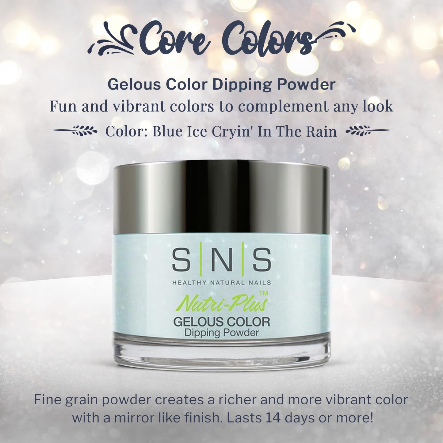 SNS Nail Dip Powder, Gelous Color Dipping Powder - Blue Ice Cryin' In The Rain (Gray/Baby Blue, Shimmer) - Long-Lasting Dip Nail Color Lasts 14 Days - Low-Odor & No UV Lamp Required - 1.5oz