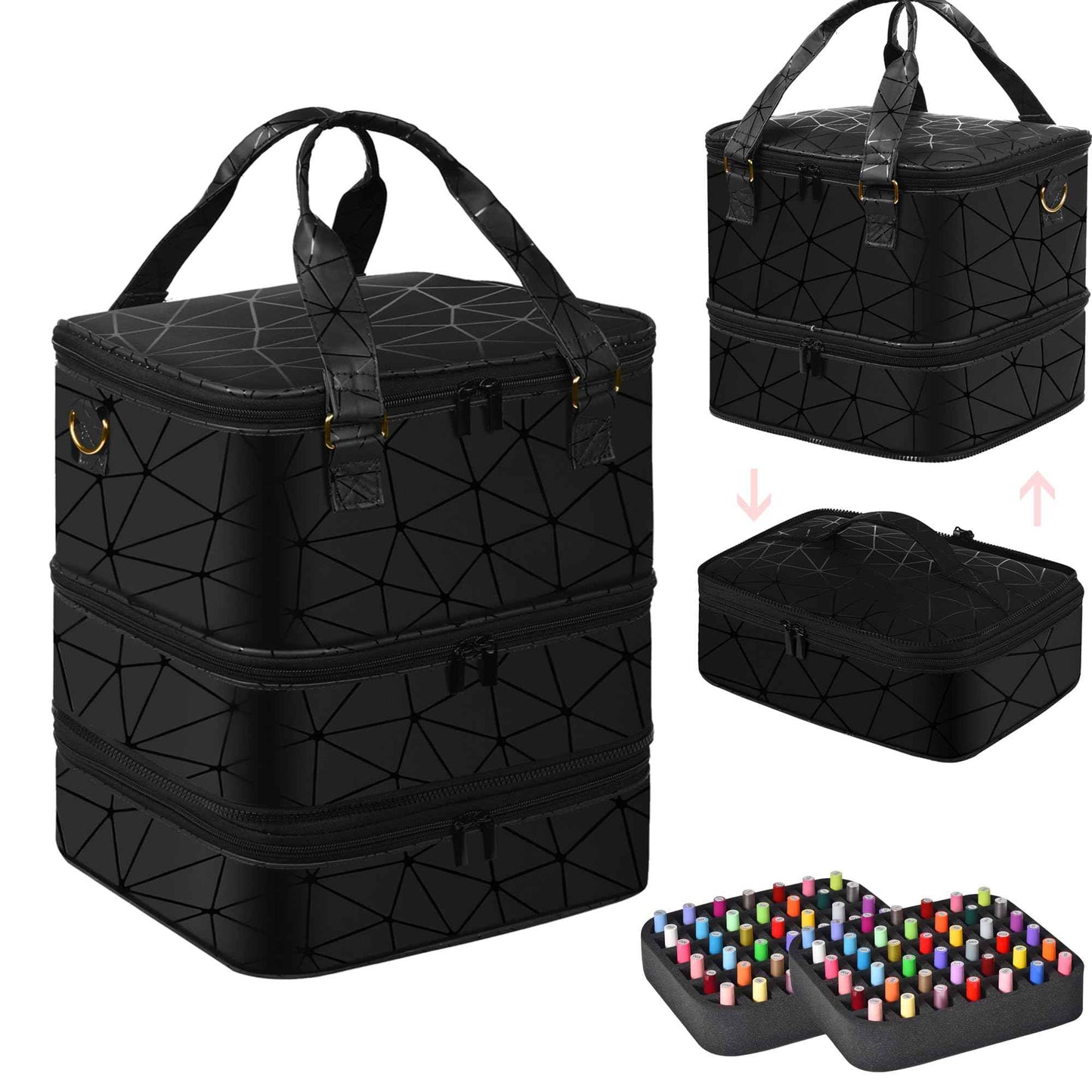 FCQQYWZ Large Nail Polish Organizer Case Hold 84+ Bottles Nail Polish & Nail Lamp, 3 Layers Nail Organizers and Storage for Nail Tech with Divider, Travel Carrying Case(Black)