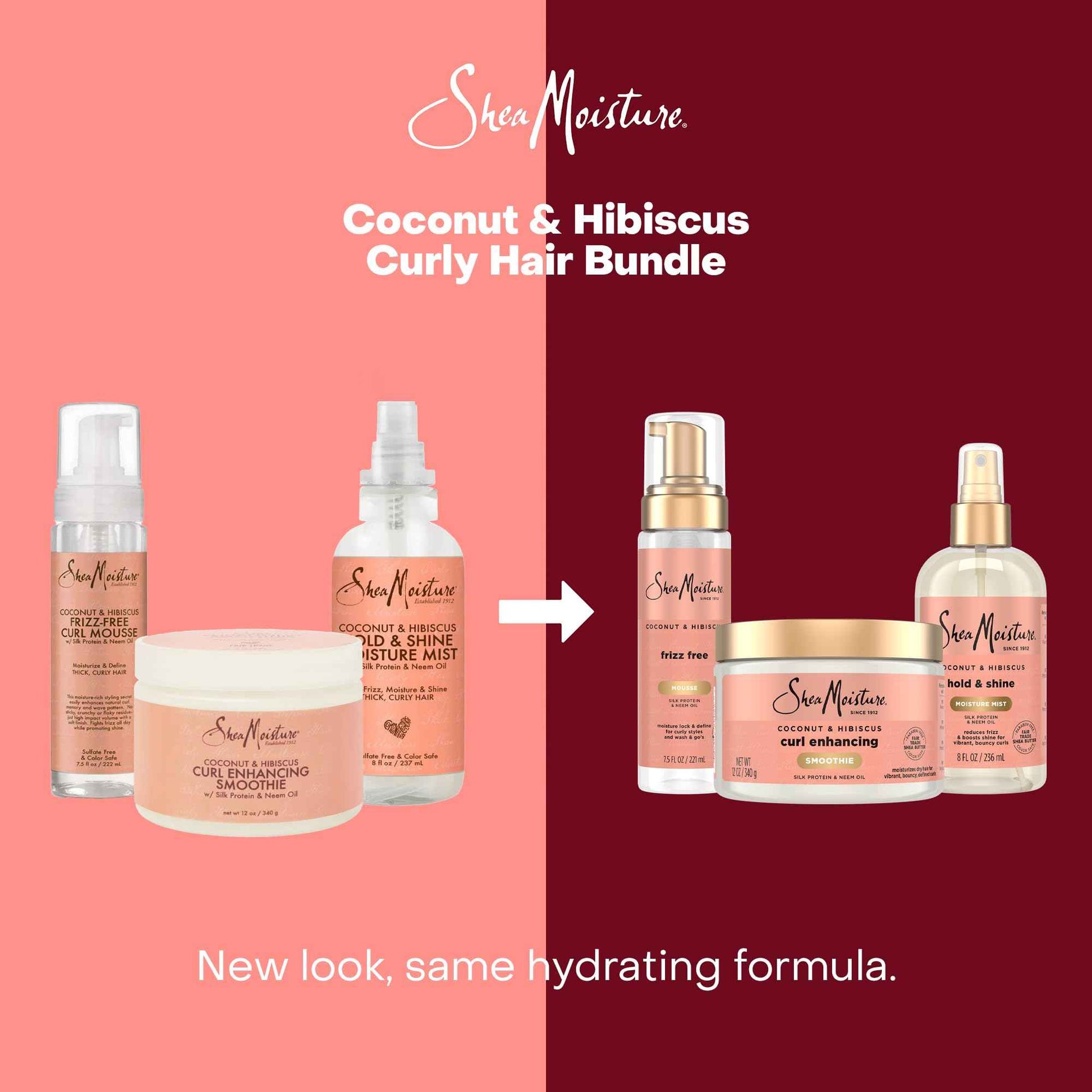 SheaMoisture Curl Care Bundle, Coconut & Hibiscus, Curl Enhancing Smoothie, Hold & Shine Moisture Mist, Frizz Free Mousse for Curly Hair, Wavy Styles