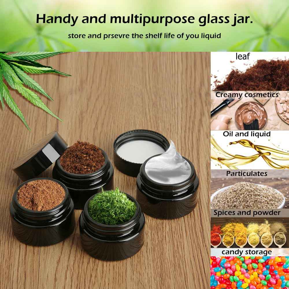 MOFIST 5g Thick Black UV Protection Small Glass Jars with Lids 5ml Concentrate Jars for Airtight Storage Wax Leaf Salve Cream Refillable Containers Jar (A capacity: 5ml 12PCS)