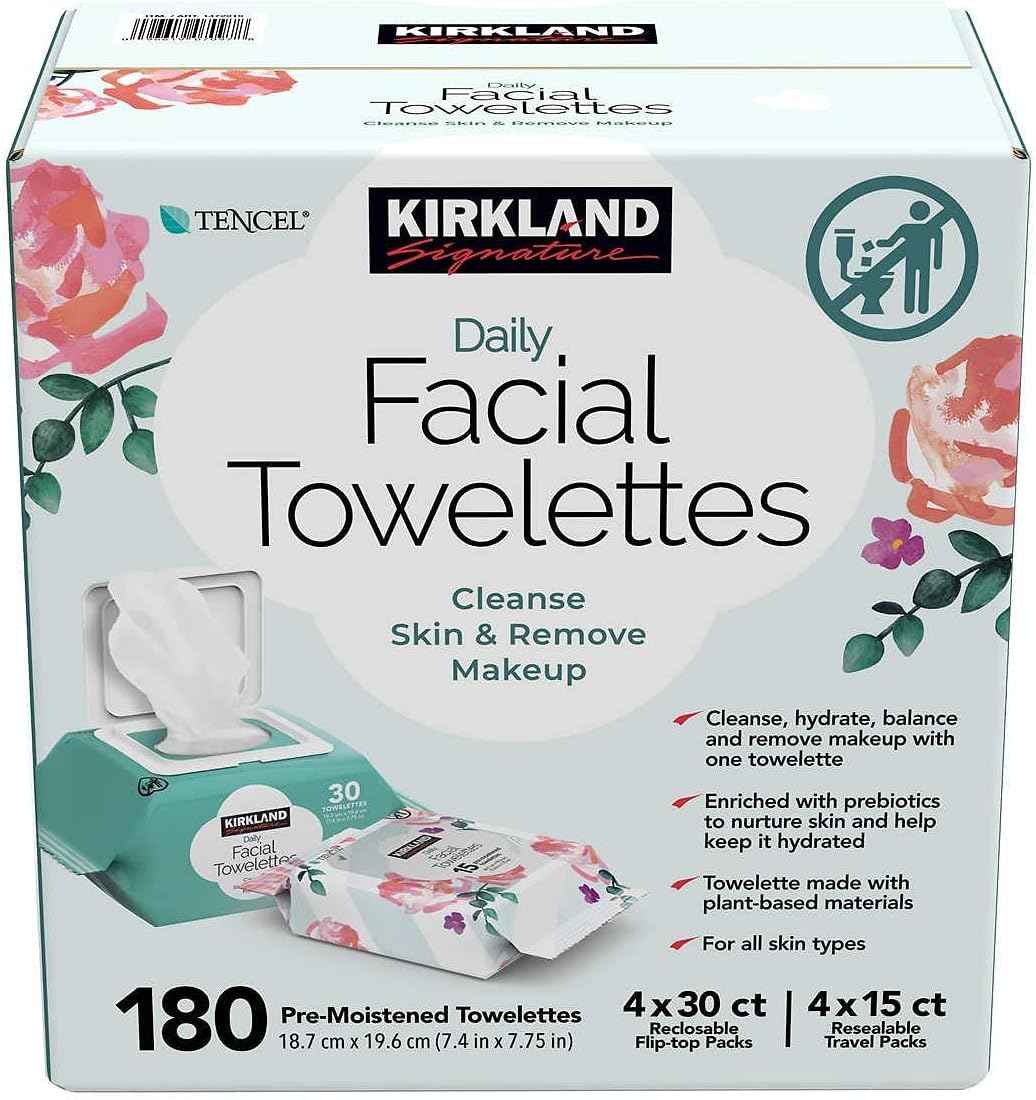 KIRKLAND Signature Daily Facial Towellettes, 4.53 Pound (180 Count, 1-Box)