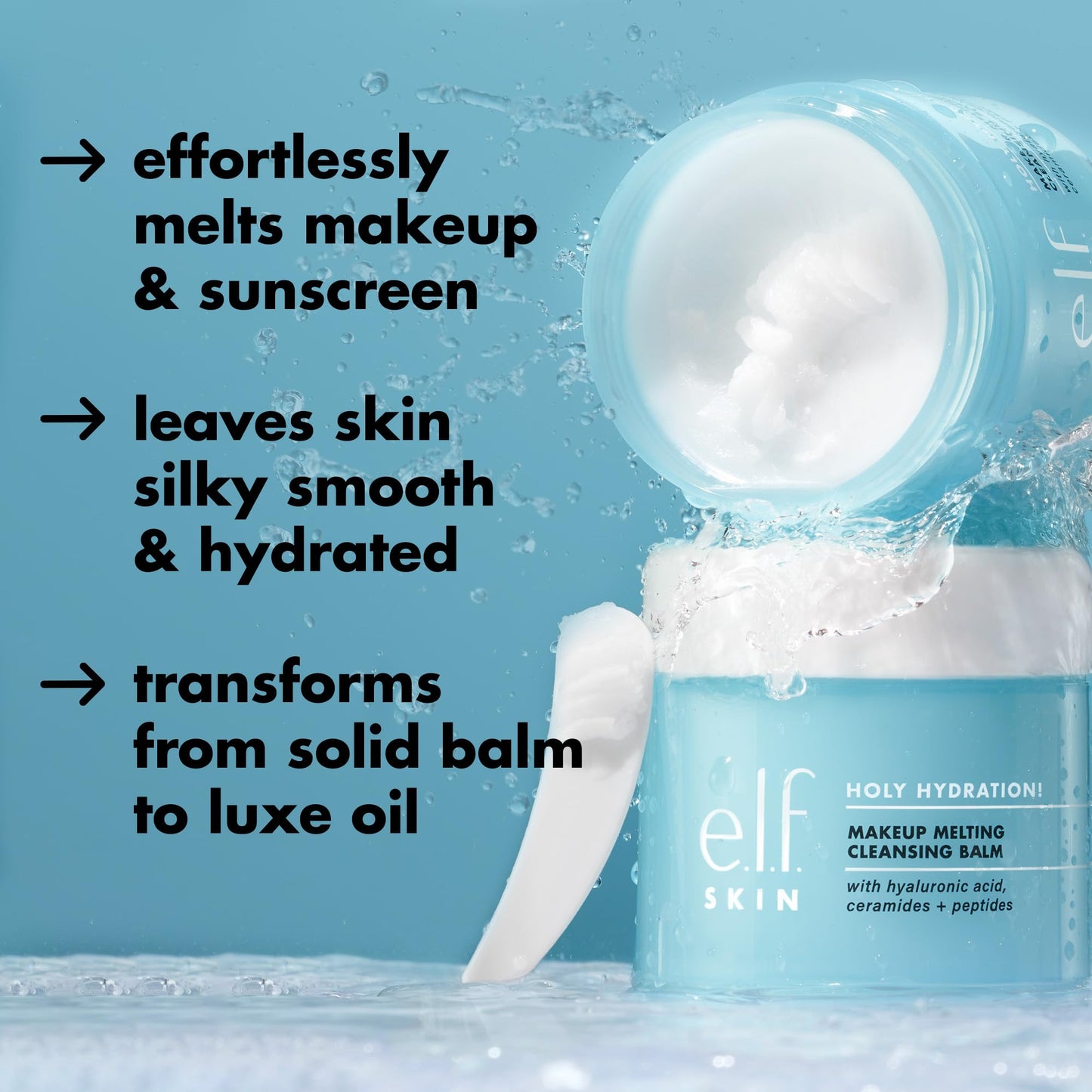 e.l.f. Holy Hydration! Makeup Melting Cleansing Balm, Face Cleanser & Makeup Remover, Infused with Hyaluronic Acid to Hydrate Skin, 2 Oz