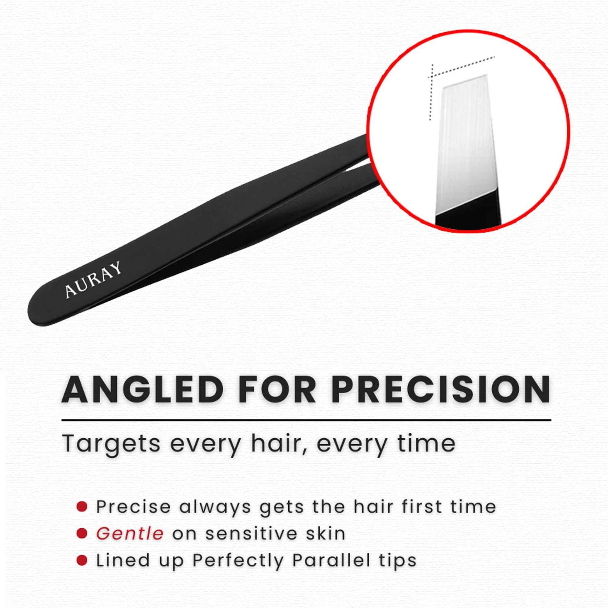 Eyebrow Tweezers Women Facial Hair, Stainless Steel Facial Hair Removal Precision Tweezer for Men & Women in Black, Slanted Tip Eyebrow Plucker for Easy Plucking, Professional Tweezers by AURAY (10)