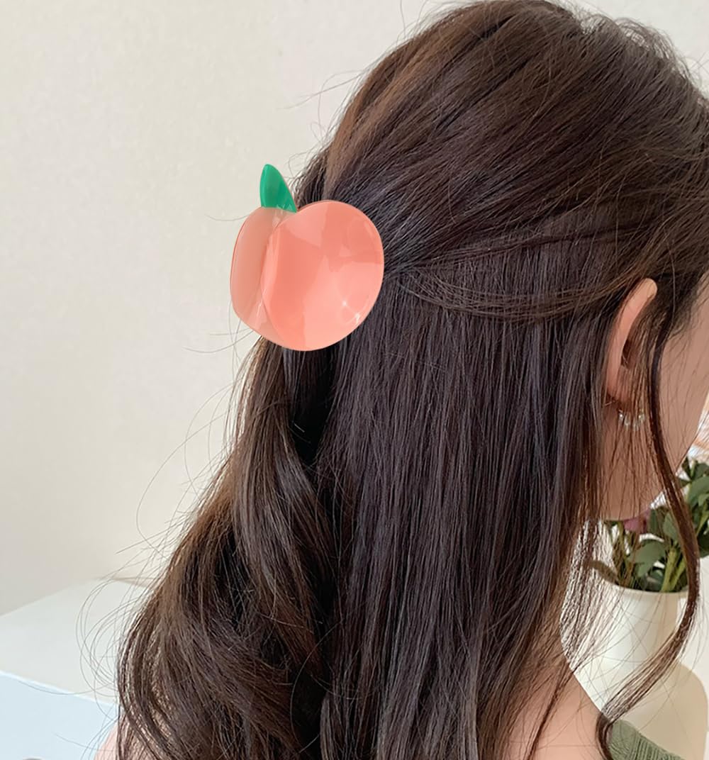 Jaczora 2 PCS Fruit Shaped Hair Clip (Pineapple + Peach) for Women Girls, Strong Hold Hair Barrettes, Hairpins Hair Ponytail Holder Decor, Hair Accessories