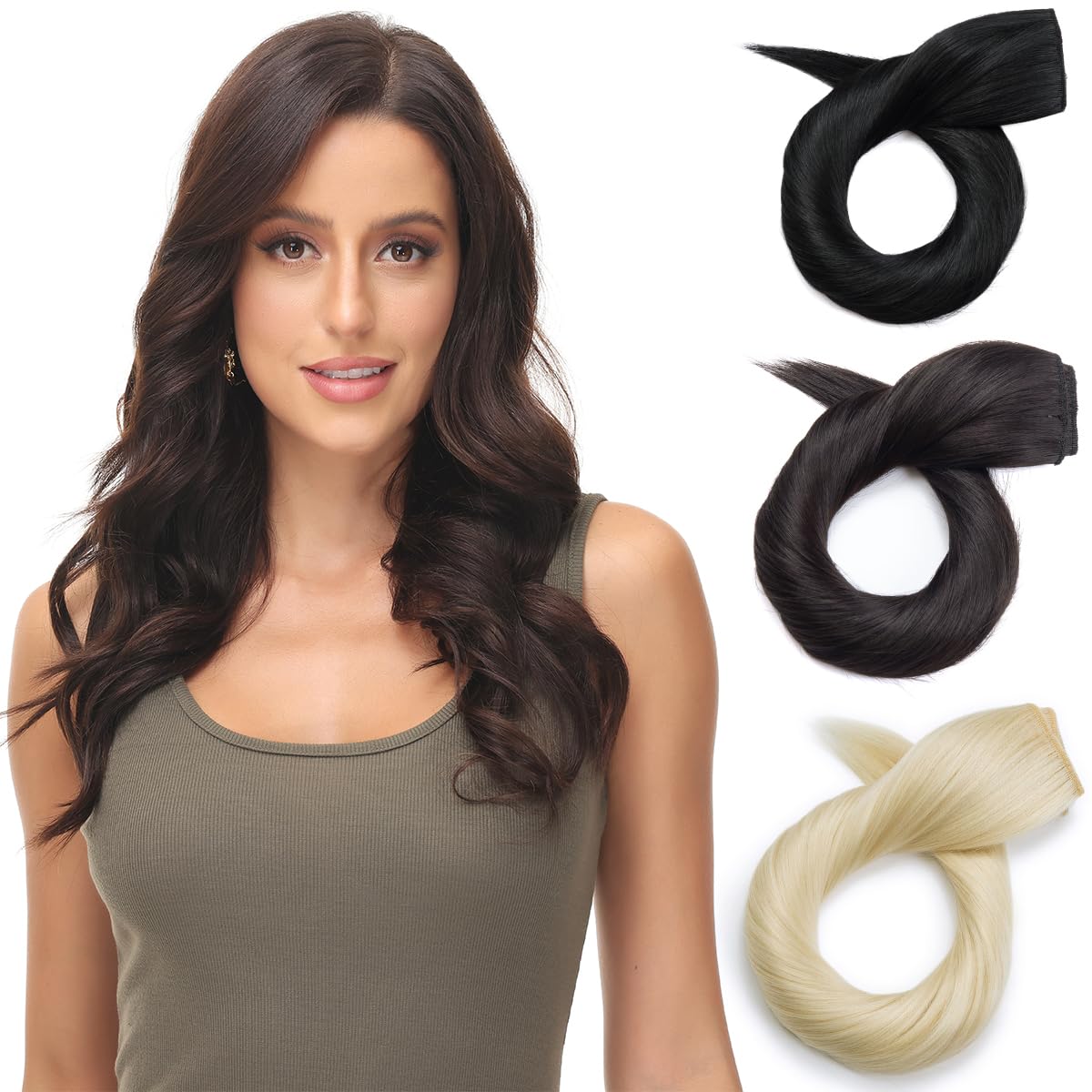 ROSEBUD Clip in Hair Extensions One Piece 5 Clips Synthetic 3/4 Full Head Hair Extension for Women 20 Inch Natural Brown