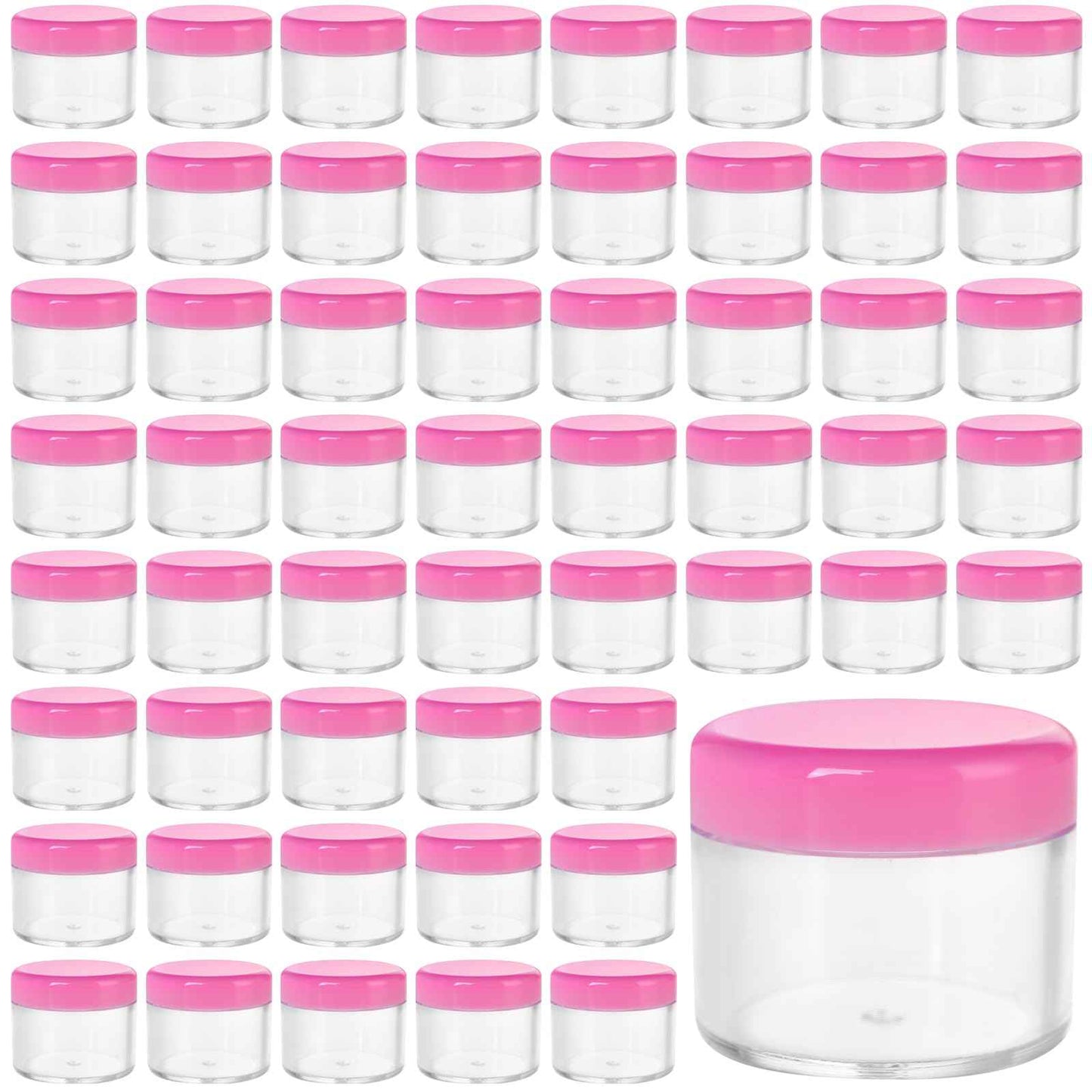 HOIGON 96 PCS 20g 20ml Clear Plastic Sample Containers, Leak-Proof Round Plastic Cosmetic Containers with Pink Screw Lids, Clear Pot Jars for Creams, Lotions, Makeup, Colored Acrylics