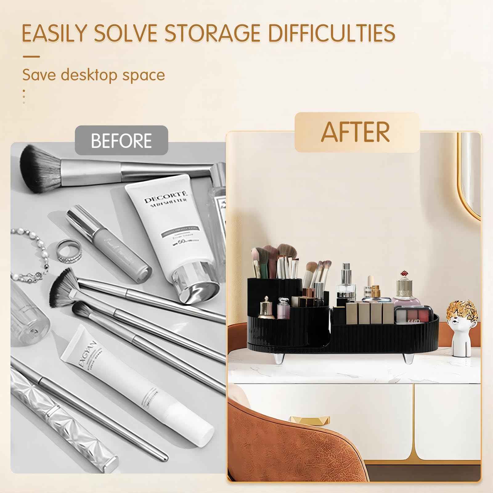 Wlicon Rotating Makeup Organizer Cosmetic Organizer, Cosmetic Display Case Round Vanity Makeup Organizer Cosmetic Storage Display box for Skincare, Brushes, Eyeshadow, Lipstick (Black)