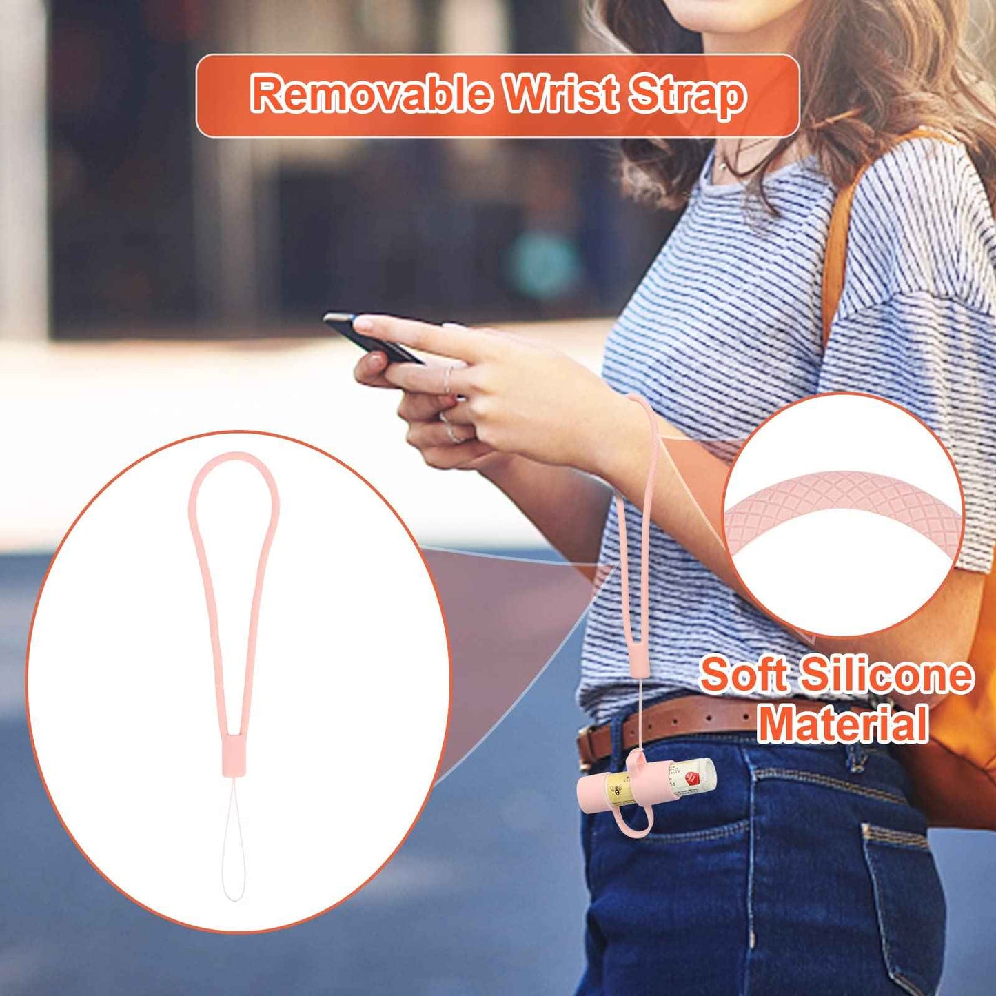 Desing Wish Silicone Chapstick Holder with Cap Cover, 0.6'' Diameter Portable Lip Balm Holder Key Chain Sleeve Chapstick Keychain Holder with Wrist Strap Lanyard - Pink