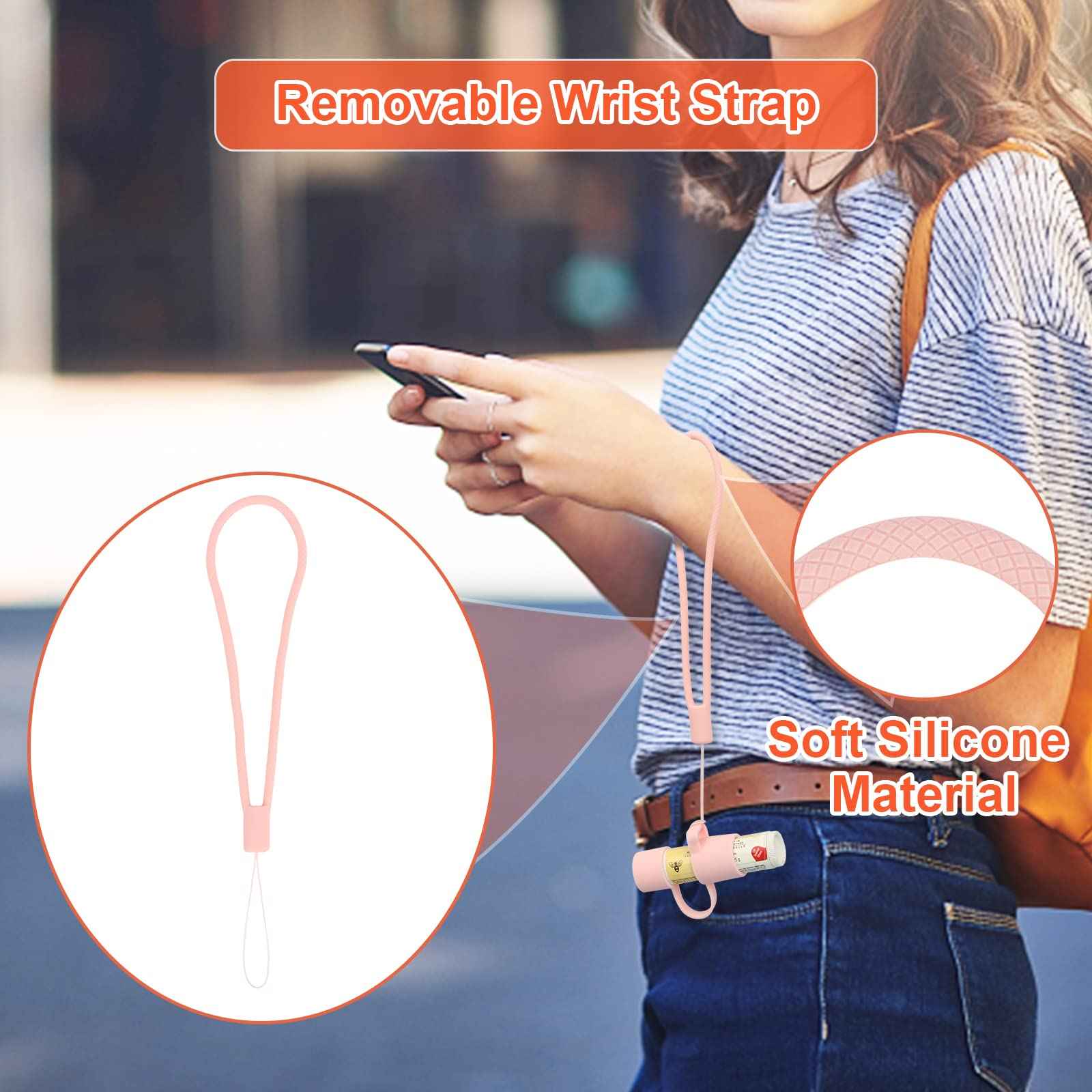 Desing Wish Silicone Chapstick Holder with Cap Cover, 0.6'' Diameter Portable Lip Balm Holder Key Chain Sleeve Chapstick Keychain Holder with Wrist Strap Lanyard - Pink