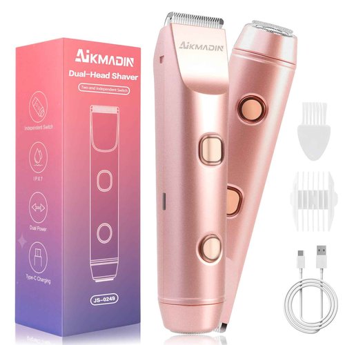Bikini Trimmer for Women, 2-in-1 Electric Razor & Shaver with IPX7 Waterproof, Low-Noise Painless Design, Wet & Dry Hair Remover for Face, Body & Intimate Areas, 60 Mins Cordless Runtime