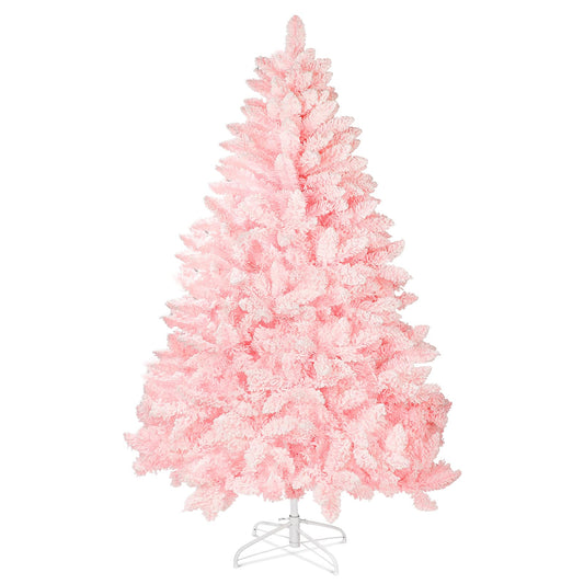 Max4out 6 FT Snow Flocked Artificial Christmas Tree, Full Xmas Tree with 1000 Automatically Expanding Branch Tips, Foldable Metal Stand and Hinged Branches, Holiday Decoration for Home, Party, Pink