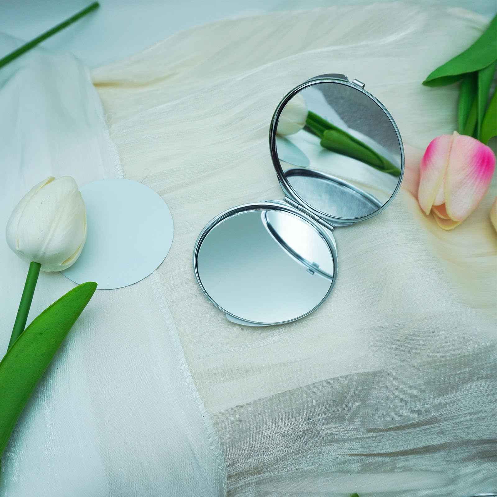 Frinnovan 18 Pack Sublimation Blanks Pocket Mirror Cosmetic Compact Travel Folding Mirrors for Makeup Women Wending Party Cute Round Shaped