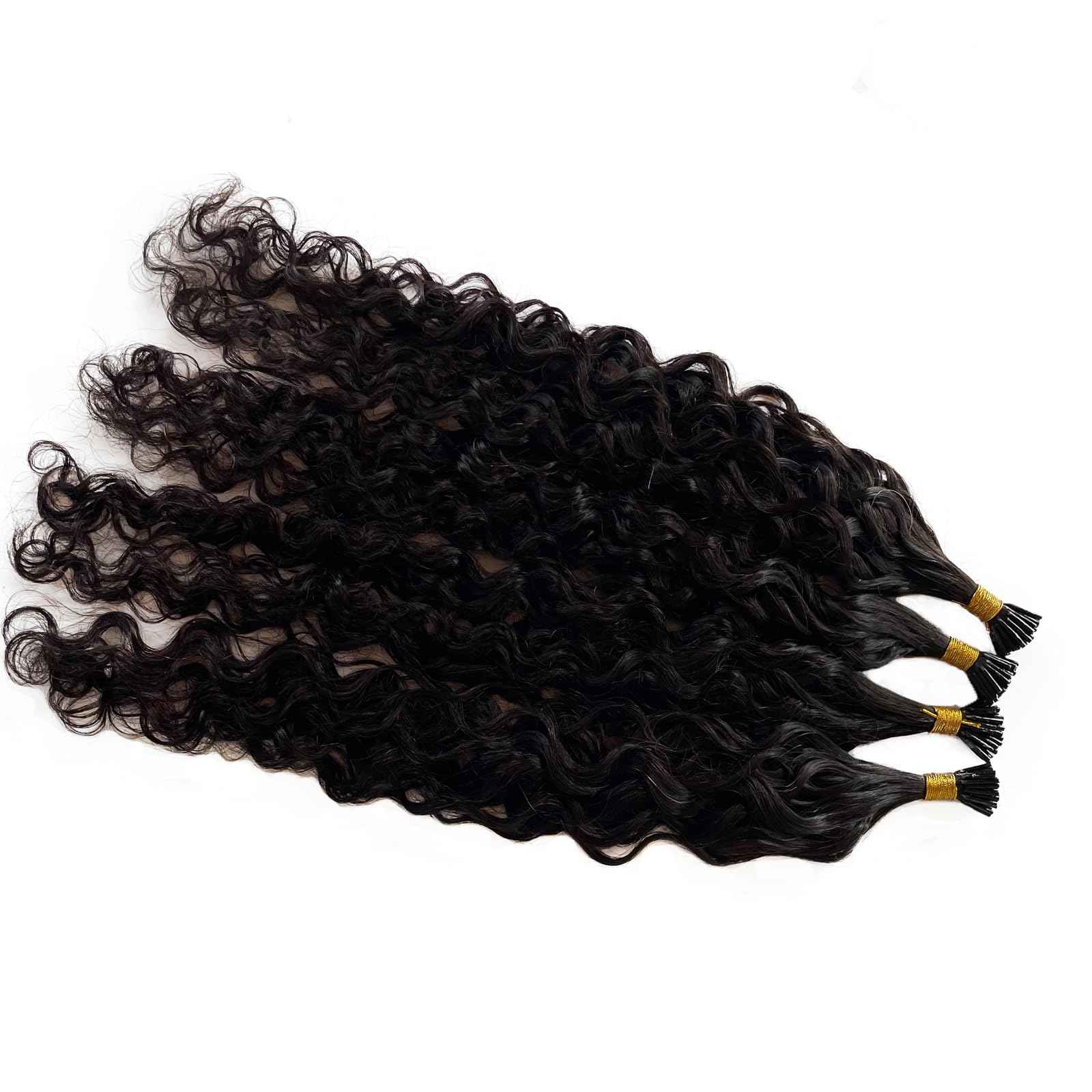 I Tip Hair Extensions Human Hair, Water Wave Curly itip Black Hair Extensions Real Human Hair18 Inch Pre Bonded Cold Fusion Curly I tip Hair Extension for Black Women100 Strand 50Gram