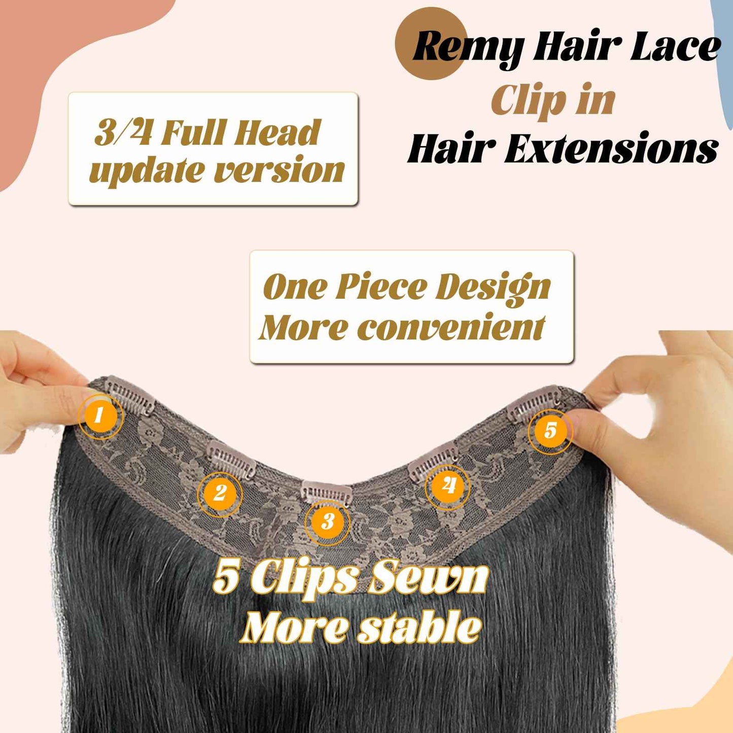 Clip in Hair Extensions Real Human Hair,Jet Black One-piece Hairpieces with 5 Clips Double Weft Black Clip in Extensions 3/4 Full Head for Thin Hair Straight Clip in 16" 80g