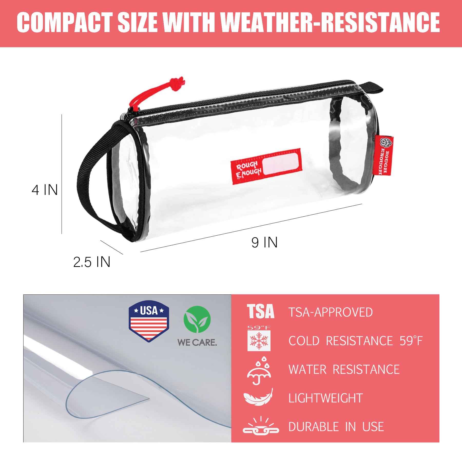 Rough Enough TSA Approved Clear Toiletry Bag for Women Travel Leakproof Makeup Organizer Cosmetic Case with handle