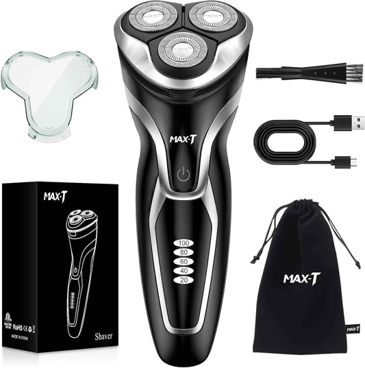 MAX-T Electric Razor for Men, 4D Rotary Shaver Razor for Men, Rechargeable Wet & Dry Shaver with Pop-Up Trimmer, IPX7 Waterproof, Type-C, Plug & Play