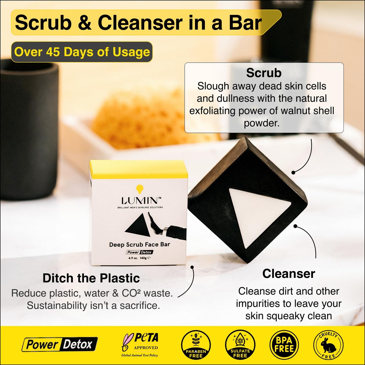 Lumin Men's Face Scrub Soap - Premium Bar Soap for Men, Ideal for Daily Face Cleansing and Pack of Men's Soap Bars