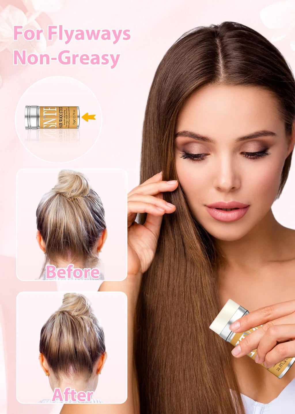 Slick Back Hair Brush Set: Hair Wax, Edge Brush, Rat Tail Comb, Bristle Brush, Hair Bun Accessories, Smoothing Brush for Women & Kids