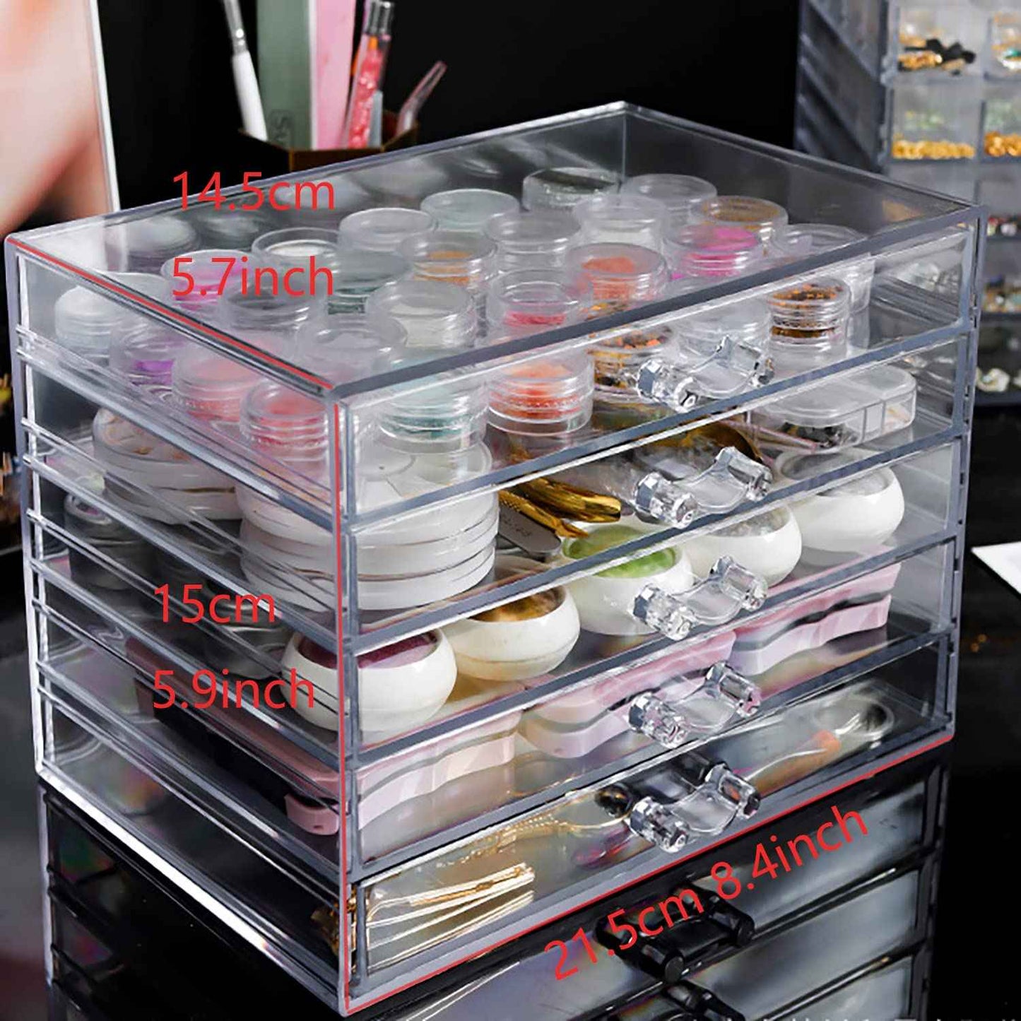 5 Tier Nail Art Decoration Storage Box Transparent Acrylic Nail Art Jewelry Accessories Storage Box Rack Shelf Display Stand Holder for Cosmetic Jewelry