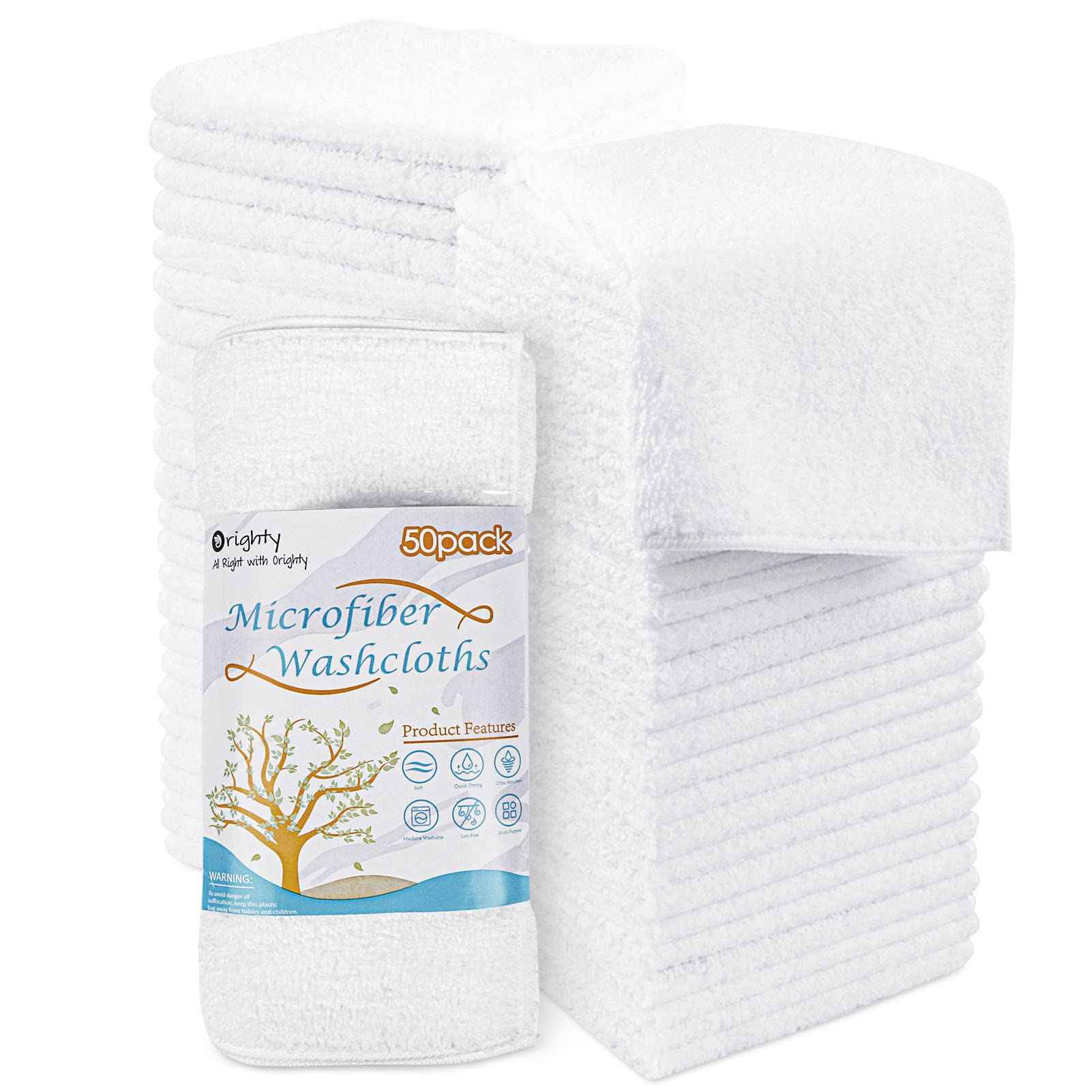 Orighty Microfiber Washcloths Towel Set 50 Pack, Bundle with Makeup Remover Cloths 5x5 in Pack of 12