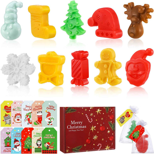 Dansib 30 Pcs Christmas Soap Bar Gift Decorative Christmas Handmade Soaps Bulk Mini Christmas Soaps Holiday Scented Soap Set with Xmas Gift Tags Bags and Christmas Gift Box for Bathroom Holiday Gift