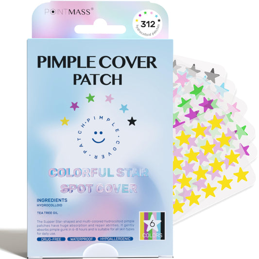 POINTMASS Star Pimple Patches: 6 Colors 312 Thickened Hydrocolloid Acne Patches Cute for Face and Skin Covering of Blemishes Zits etc. Acne Patches Contain Tea Tree Oil