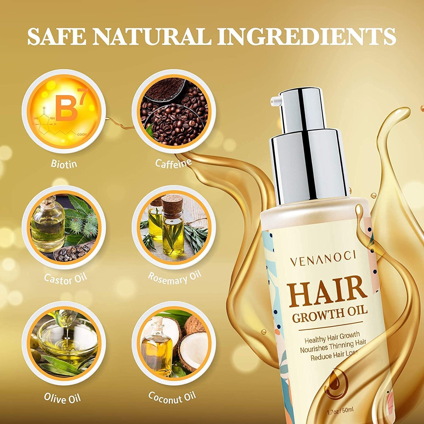 Biotin & Castor oil & Rosemary Oil for Hair Growth for Women, hair loss treatments for dry damaged hair and growth, Serum for Thicker Longer Fuller Healthier Hair, All Natural Vitamin Rich Treatment