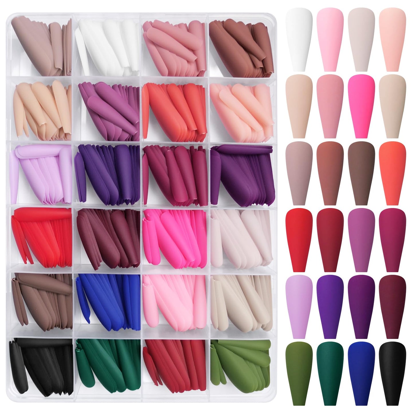 AddFavor 400pcs Long Press on Nails Coffin Matte Fake Nails Full Cover Ballerina Medium Length Acrylic Artificial False Nail Tips 20 Solid Colored Coffin Nails for Women DIY Nail