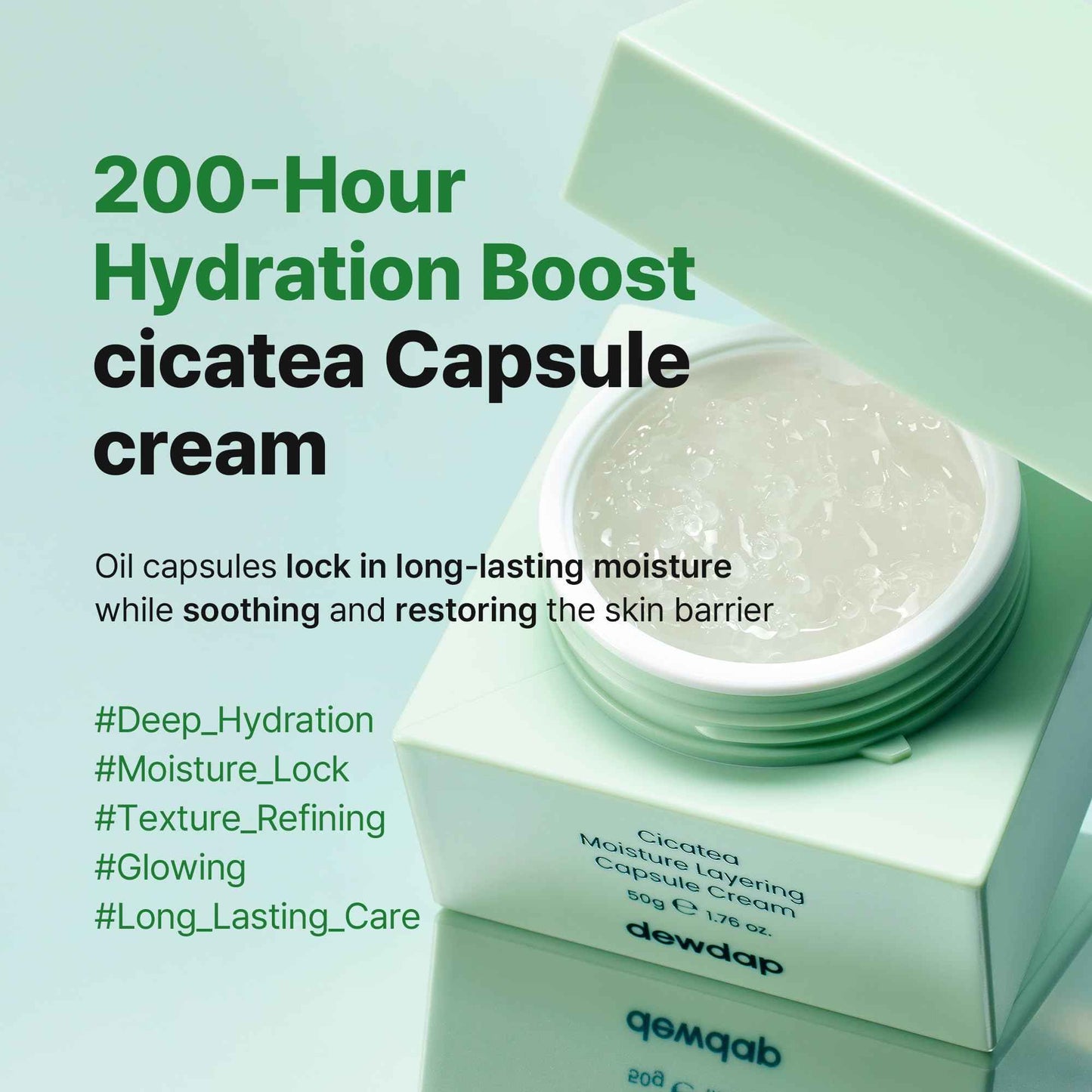 DEWDAP Cicatea Moisture Layering Capsule Cream, Niacinamide, Centella Asiatica for Deep Hydration, Face Moisturizer for Sensitive Skin, Korean Skincare (1.69 Fl Oz / 50ml)