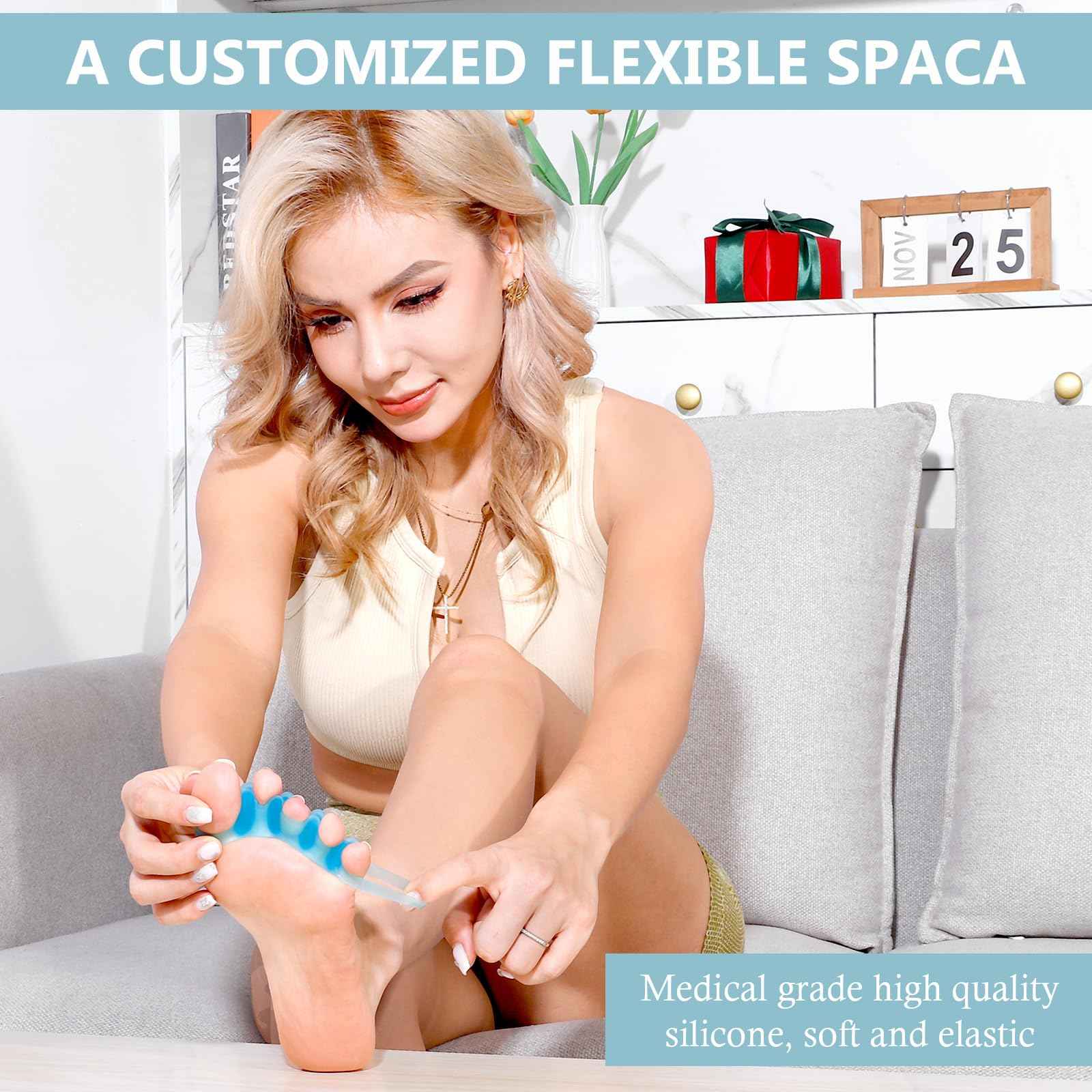 sundpik 2PCS Toe Separators for Women and Men, Gel Toe Spacers for Pedicure and Foot Alignment, Comfortable Foot Care for Bunions and Overlapping Toes