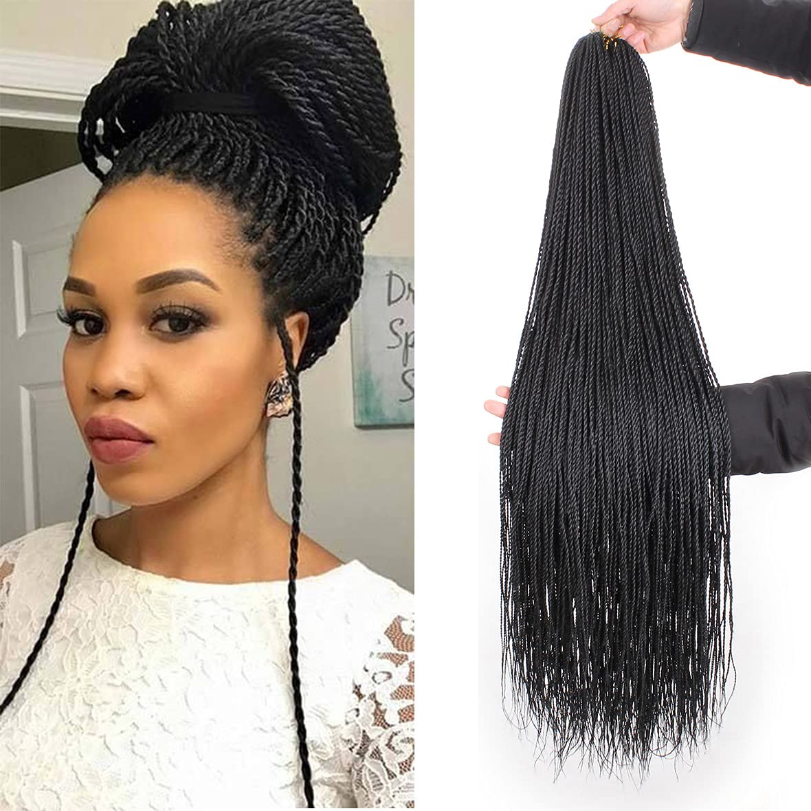 ZRQ 34 Inch 8 Packs Crochet Senegalese Twist Braids Hair Small Senegalese Twist Crochet Hair Micro Long Mambo Twist Crochet Braids For Black Women 40Strands/Pack(34"8packs,1b#)