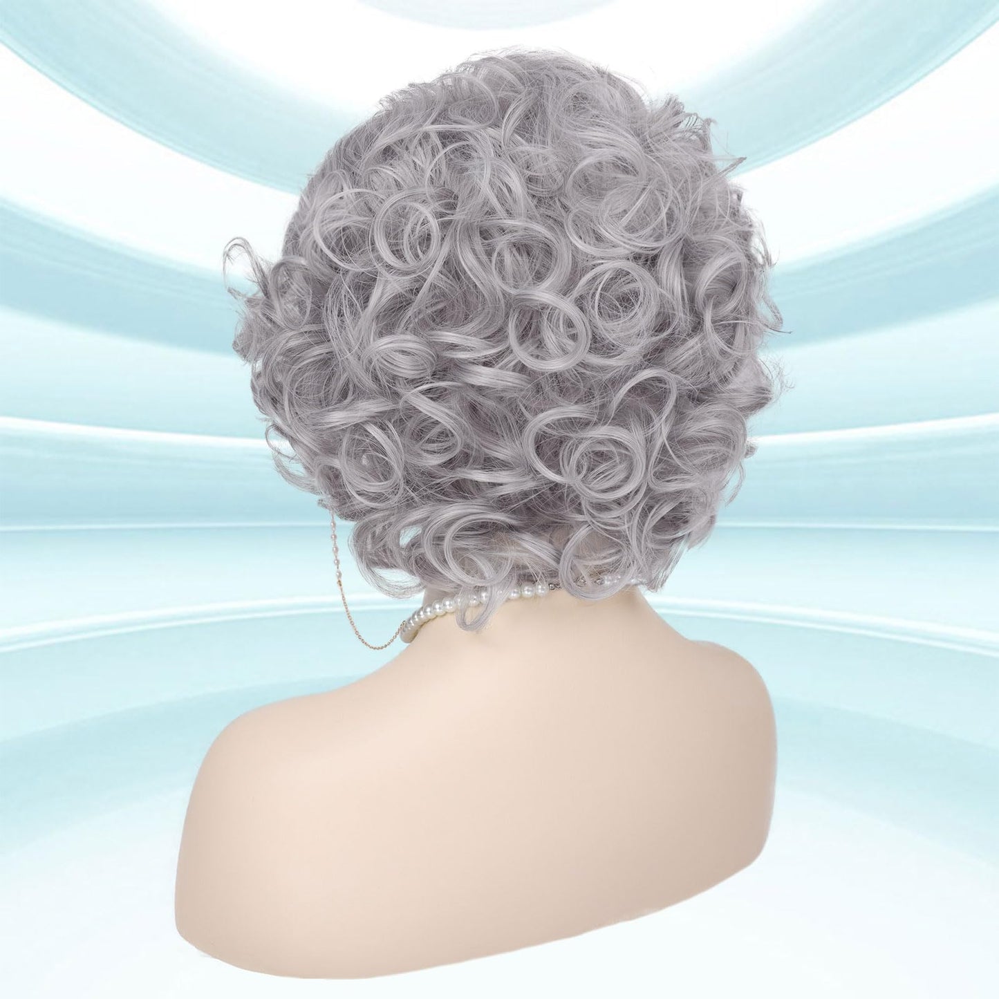 G&T Wig Old Lady Wig for Grandma Costume 100 Days of School Sliver Grey Curly Granny Wig For Old Women’s Cosplay Party Halloween Use (5pcs Set)